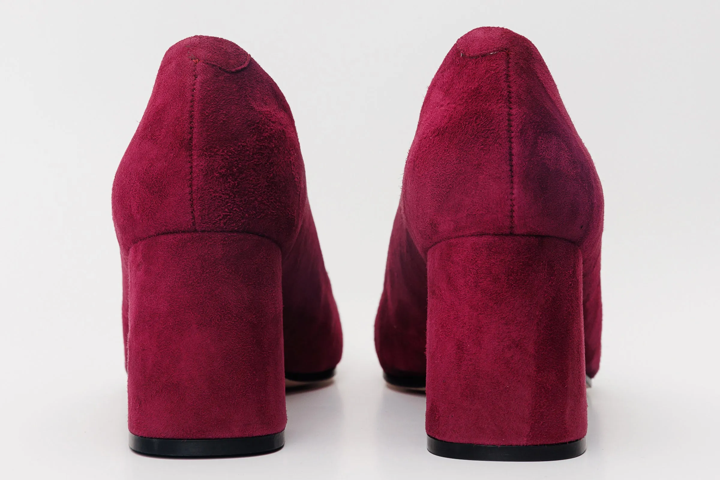 The California Burgundy Suede Leather Block Heel Pump Women Shoe Bold Comfort
