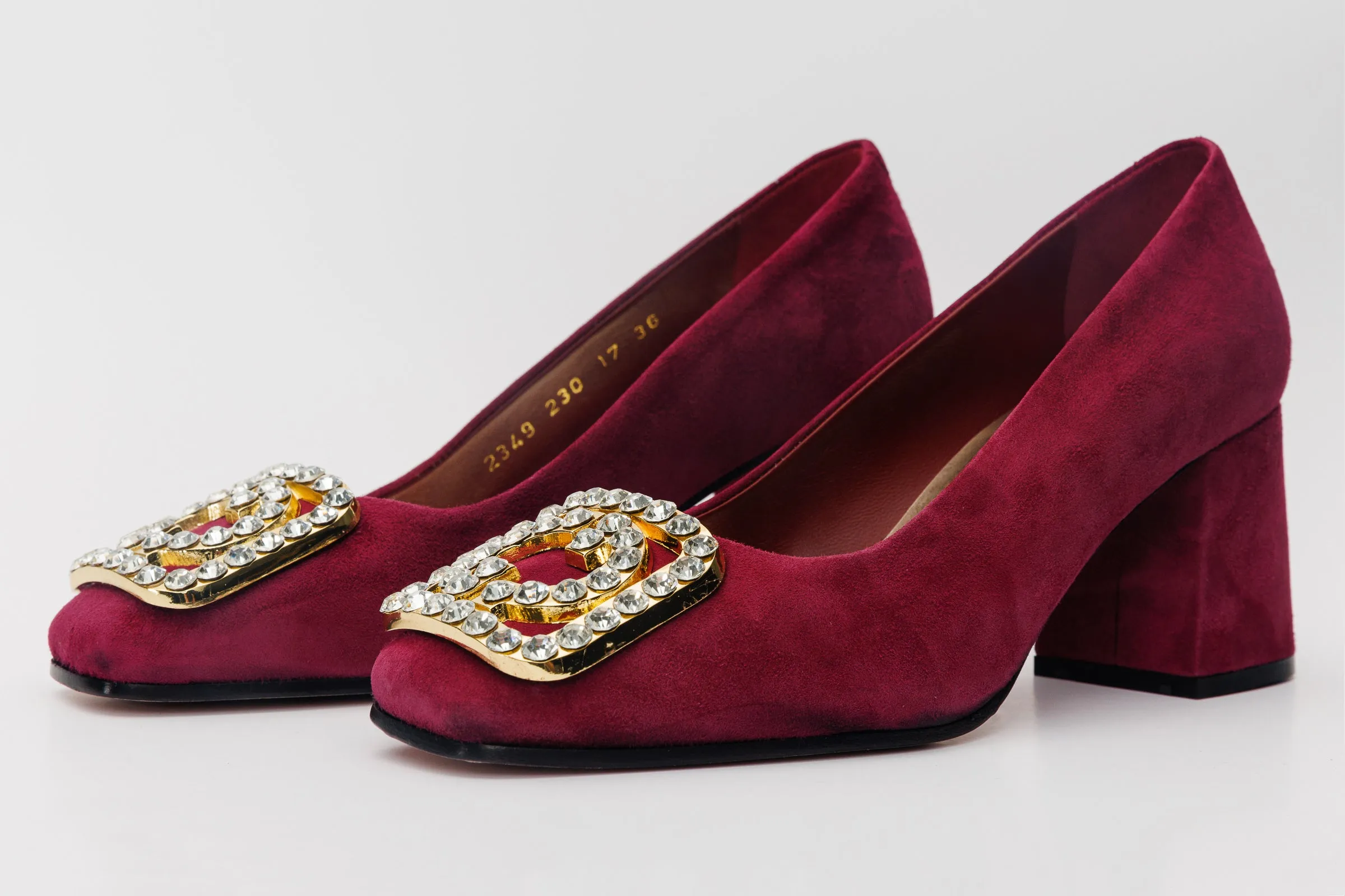 The California Burgundy Suede Leather Block Heel Pump Women Shoe Summer Heels Gala Glam