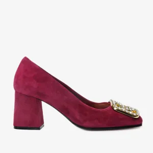 The California Burgundy Suede Leather Block Heel Pump Women Shoe Smooth Fit Brunch Glam