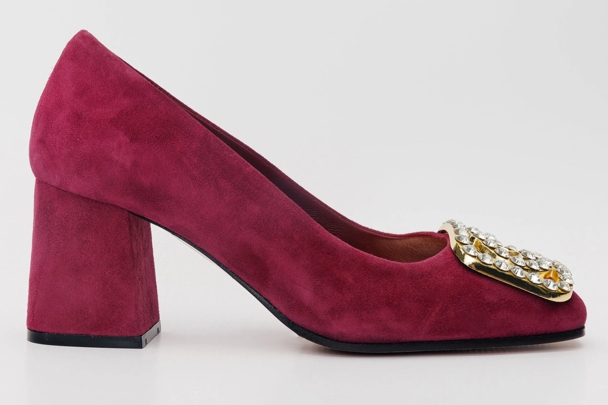 Alluring Silhouette Heightened Style The California Burgundy Suede Leather Block Heel Pump Women Shoe