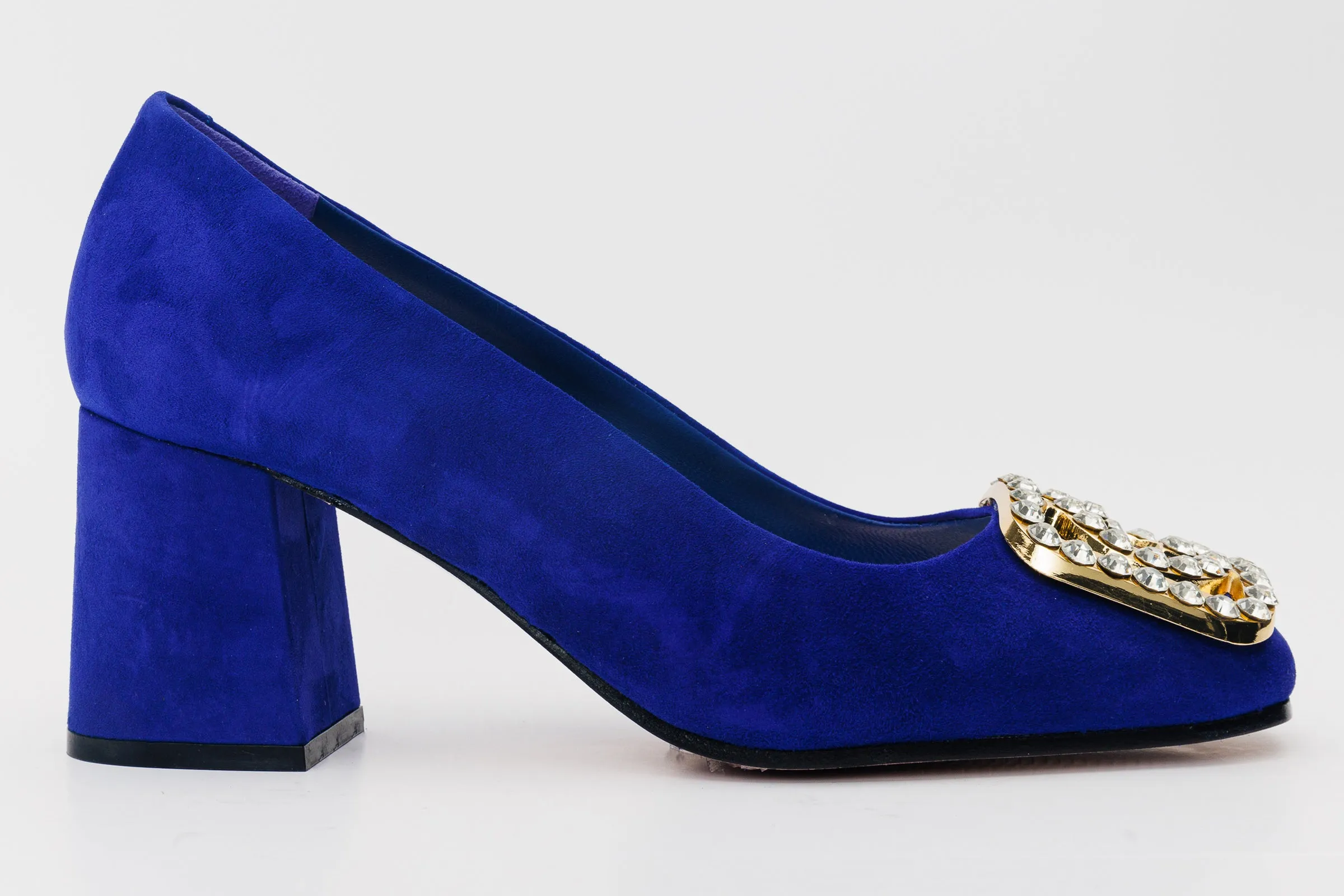Summer Spark Formal Chic The California Sax Blue Suede Leather Block Heel Pump Women Shoe