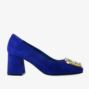Casual Sandals The California Sax Blue Suede Leather Block Heel Pump Women Shoe