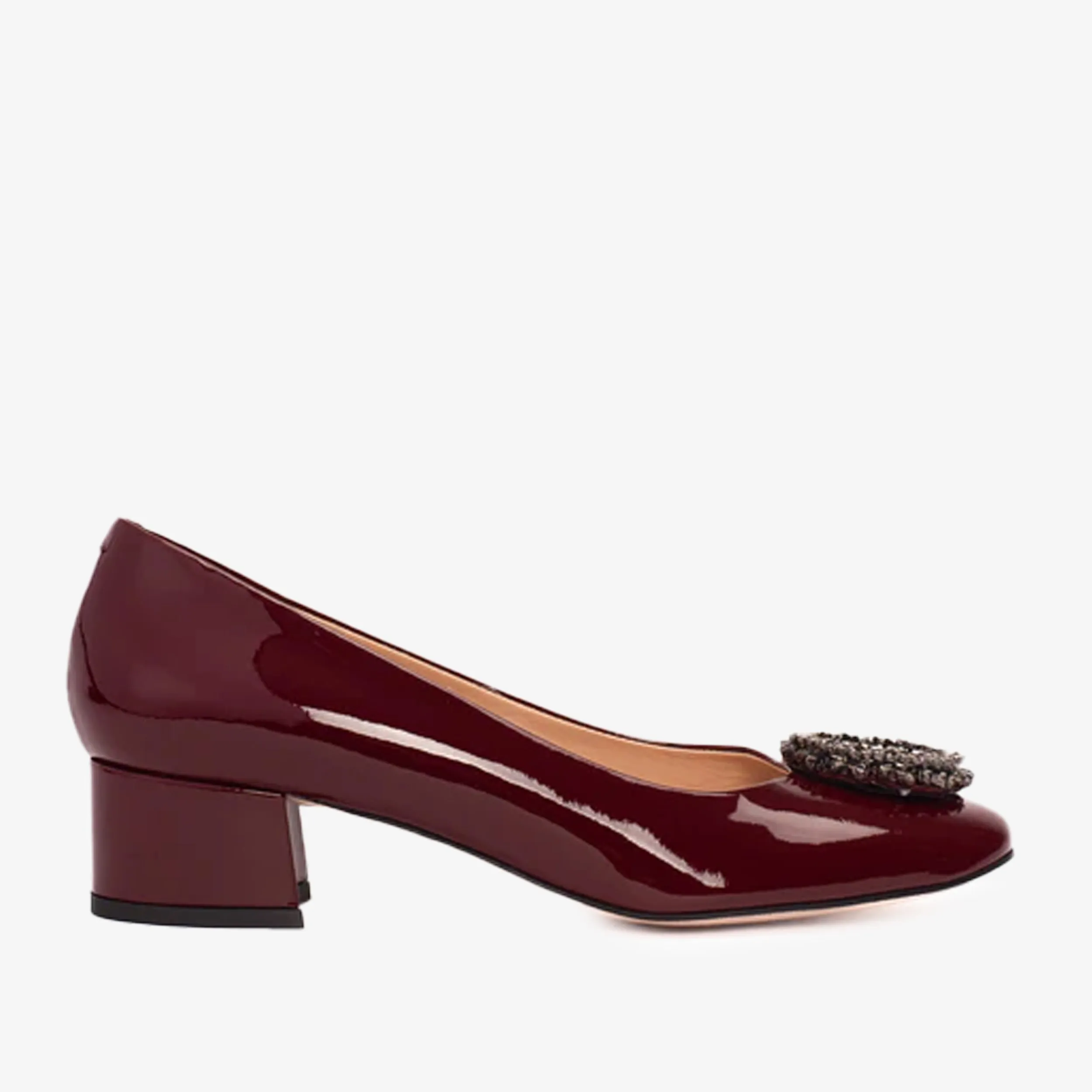 The Danish Burgundy Patent Leather Block Heel Pump Women Shoe Sleek Wear Stylish Straps