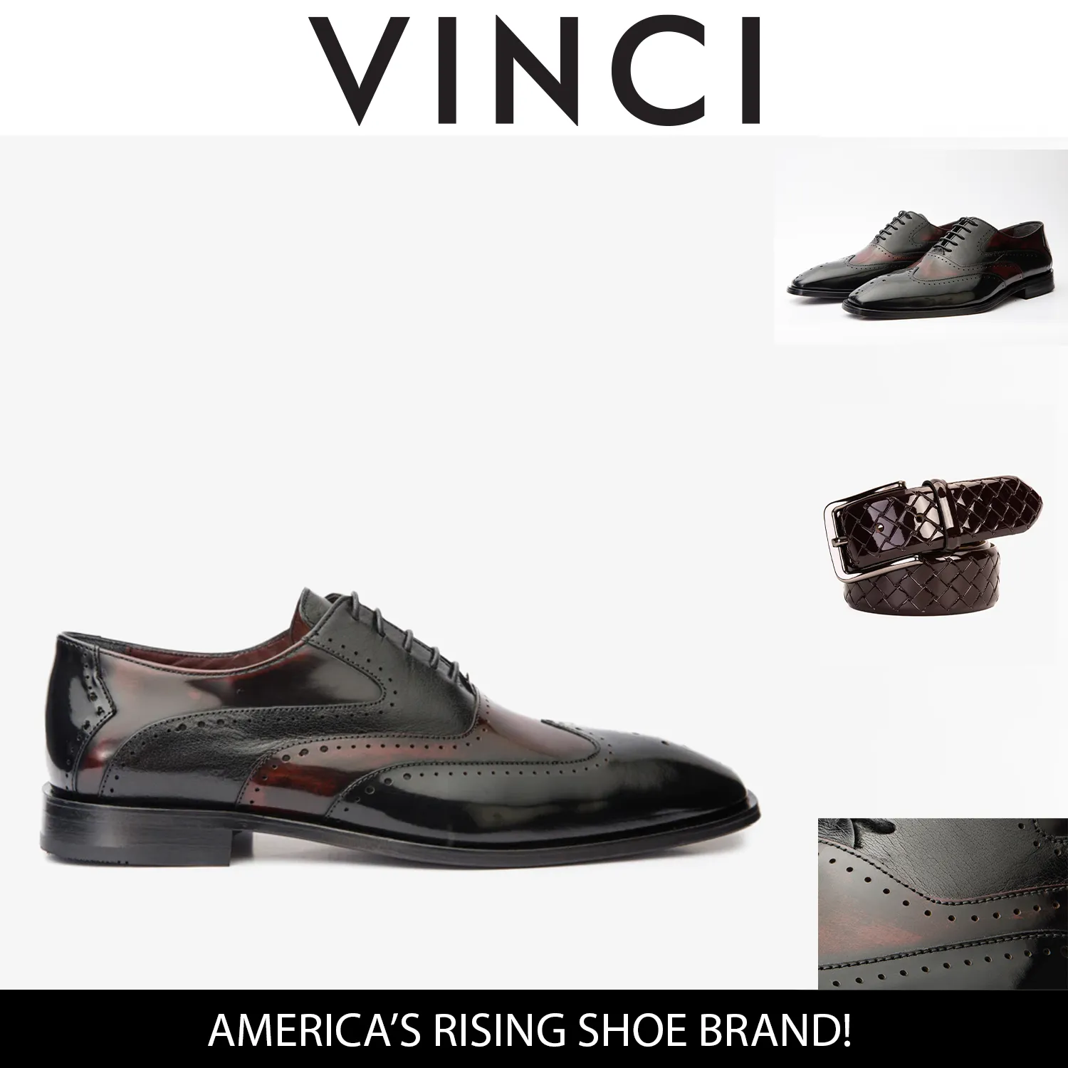 The Dicle Black/Burgundy Wingtip Semi Brogue Derby Men Shoe Layered Wardrobe Shock absorption