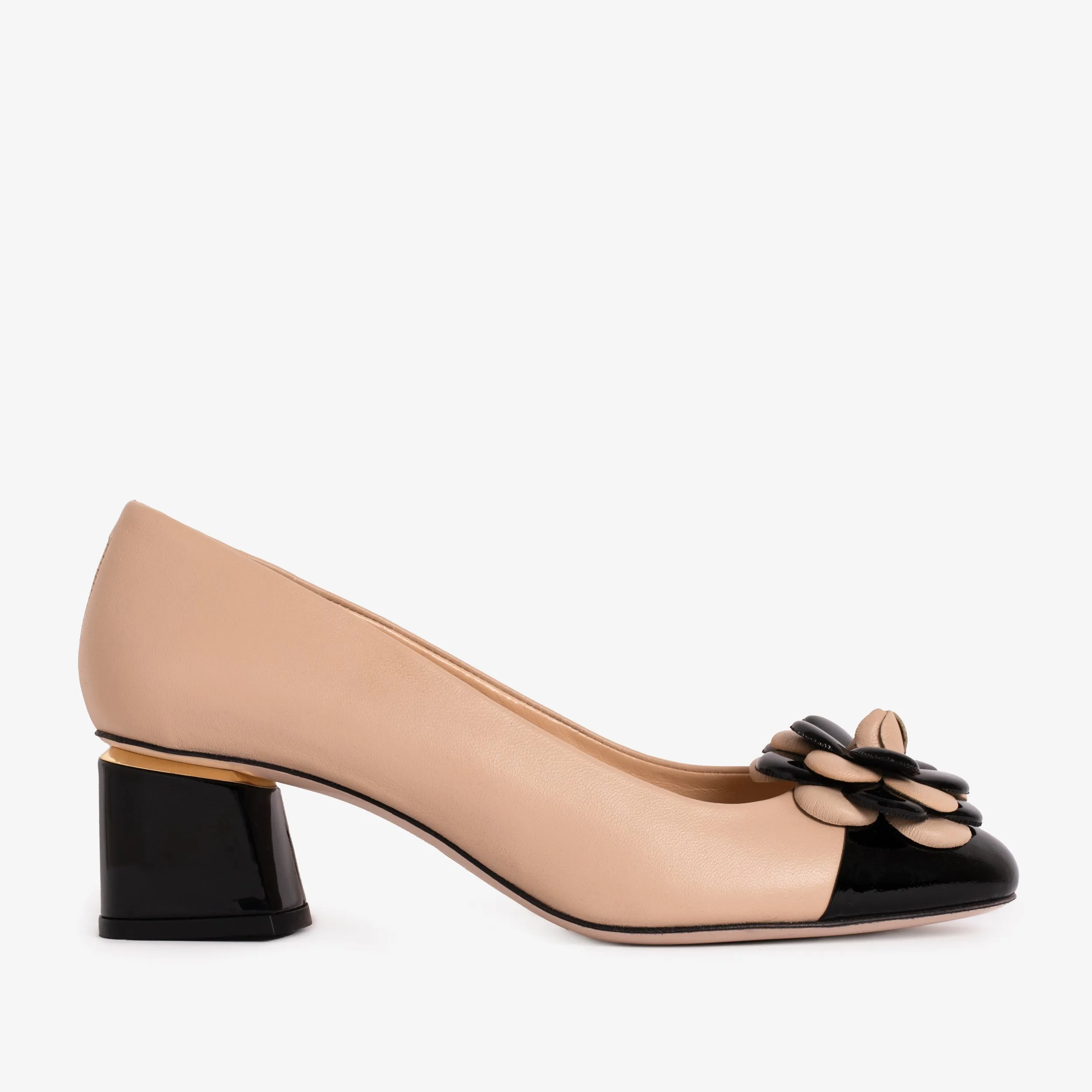 The Diva Beige Leather Cap Toe Block Heel Pump Women Shoe Special Touch Bold Spark