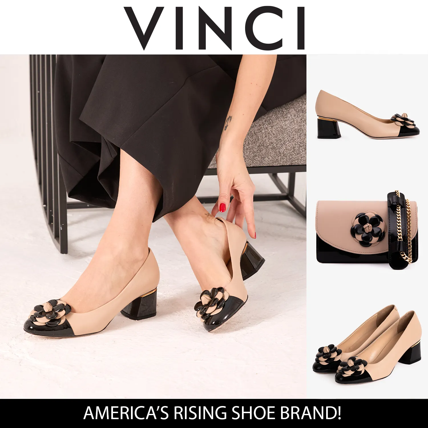 The Diva Beige Leather Cap Toe Block Heel Pump Women Shoe Polished Step