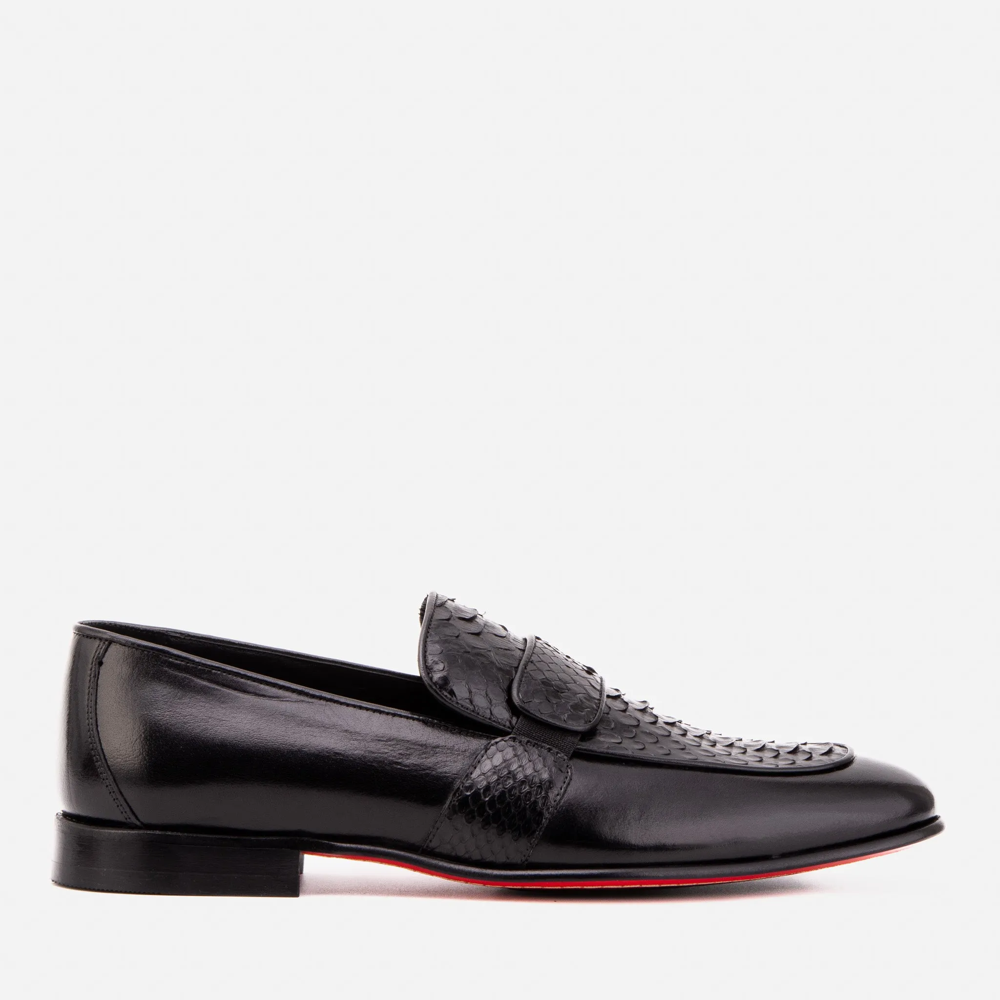 The Dorian Black Python & Baby Buffalo Leather Loafer Men Shoe Euro Style