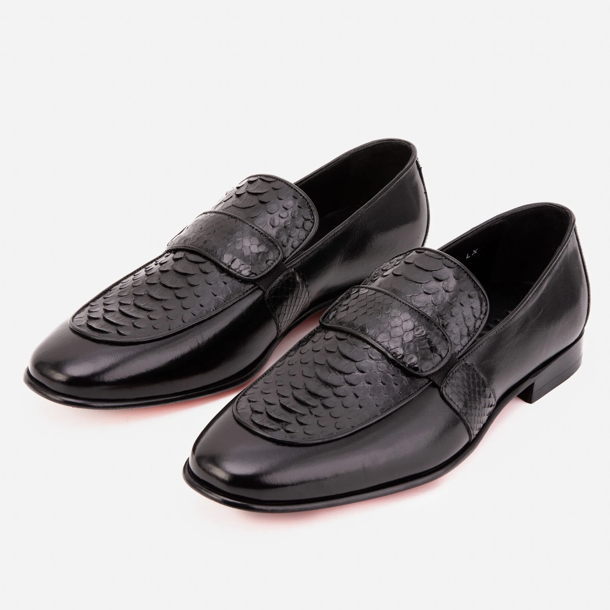 Style Pace Narrow Ease The Dorian Black Python & Baby Buffalo Leather Loafer Men Shoe
