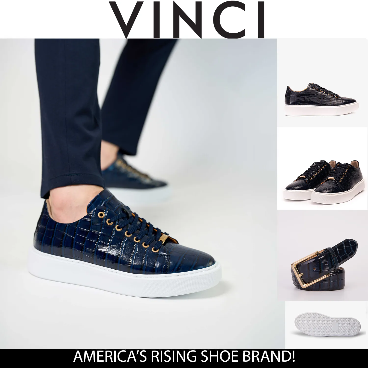 Layered sole Airflow Mesh Panels The Dublin Blue Leather Men Sneaker