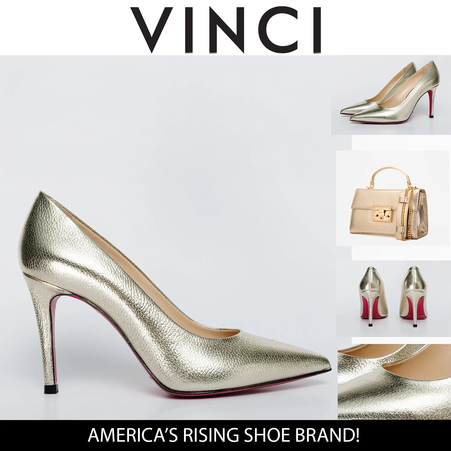 London Edge The Ege Gold Leather Pump Fuchsia Sole Women Shoe