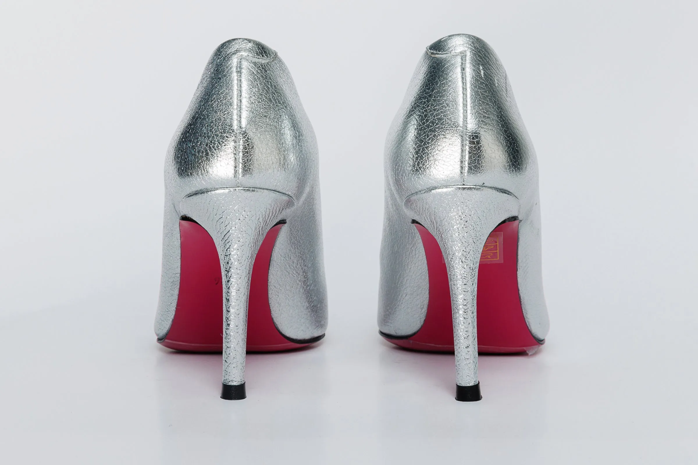 Heel Guard Pose Spark The Ege Silver Leather Pump Fuchsia Sole Women Shoe