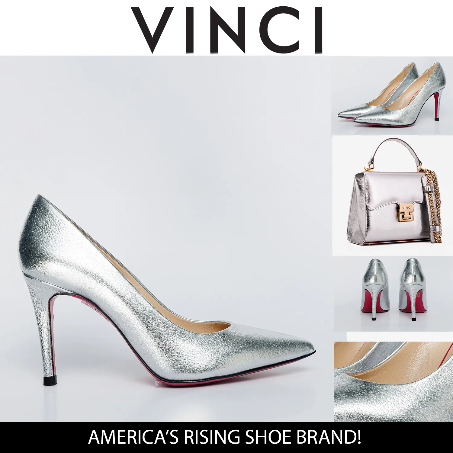 Cold Guard Sleek Profile The Ege Silver Leather Pump Fuchsia Sole Women Shoe