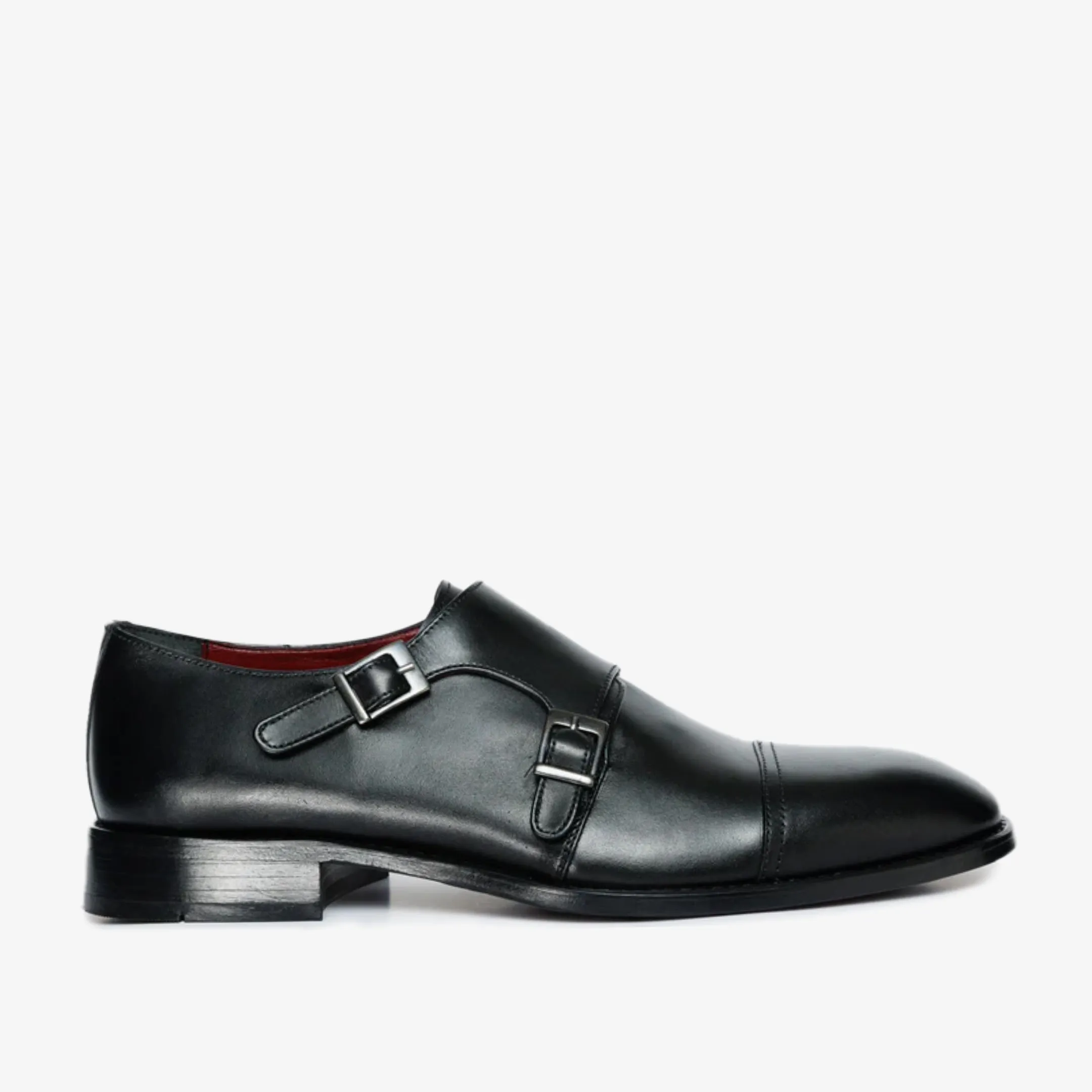 Creative Office The Essen Black Leather Cap Toe Double Monk Strap Men Shoe
