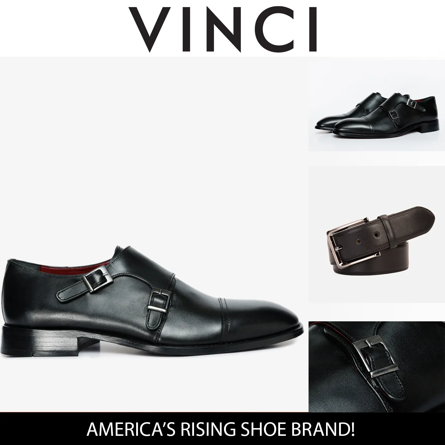 Fast Entry High-Quality Fit The Essen Black Leather Cap Toe Double Monk Strap Men Shoe