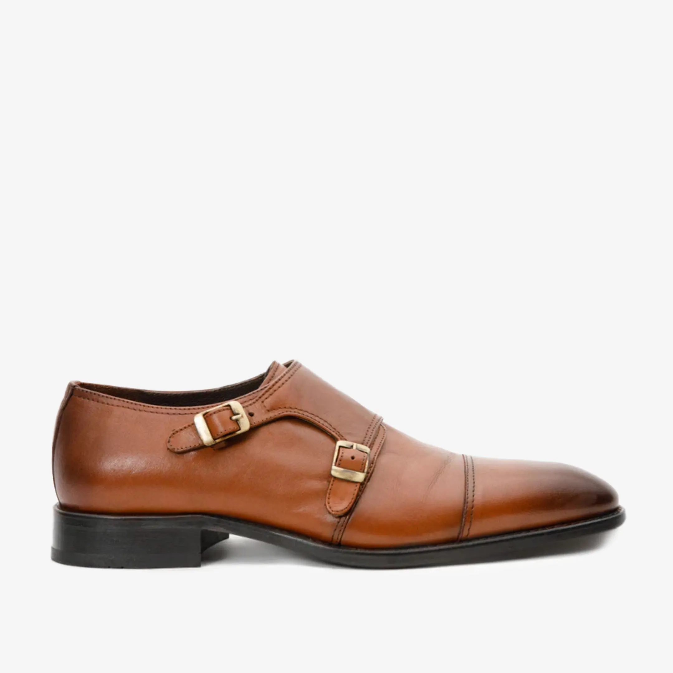 The Essen Brown Cap Toe Double Monk Strap Men Shoe Exact Wear
