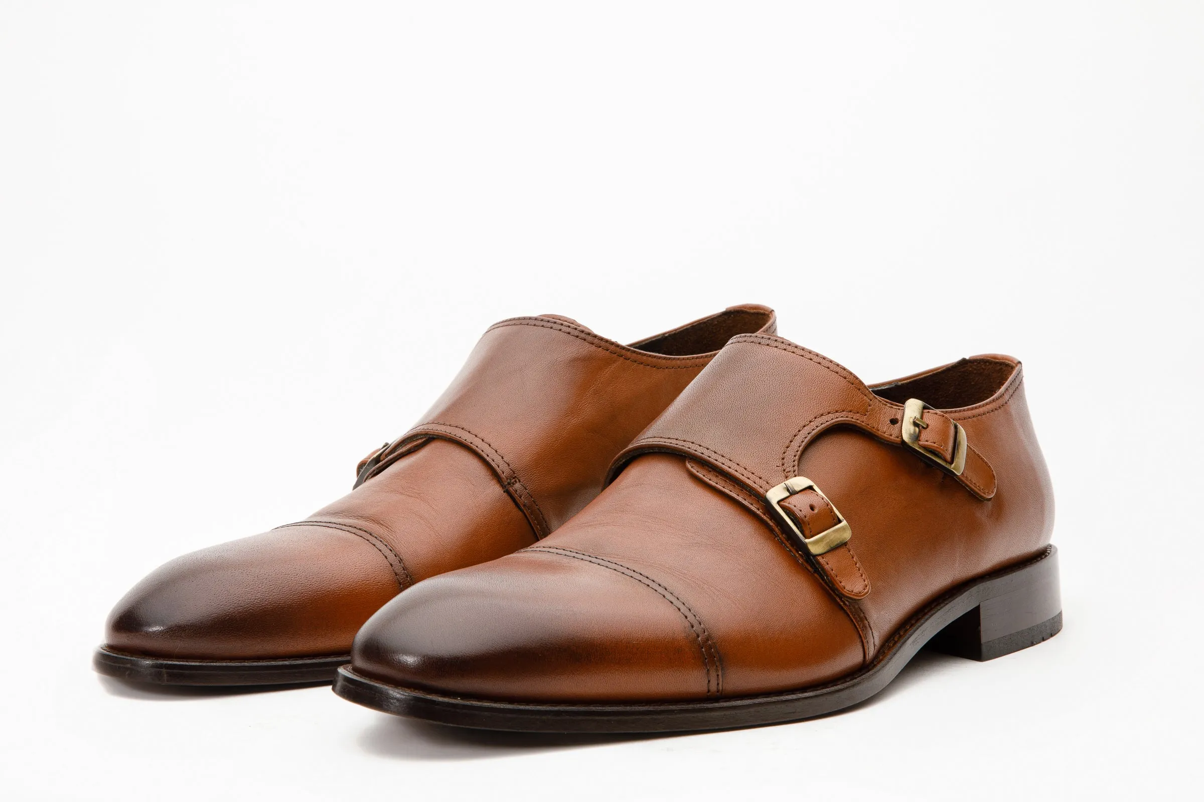 Urban Walk Soft ankle padding The Essen Brown Cap Toe Double Monk Strap Men Shoe