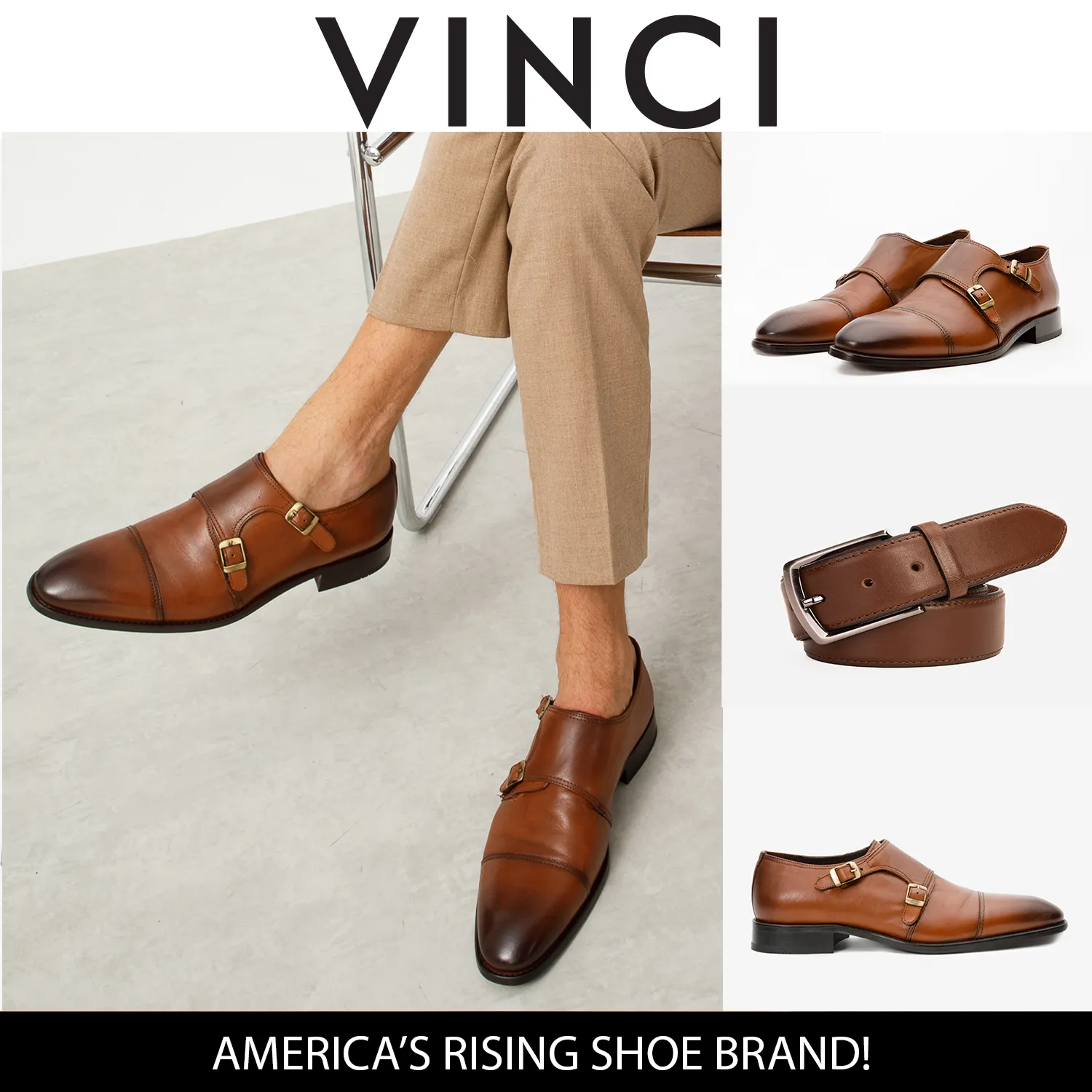 The Essen Brown Cap Toe Double Monk Strap Men Shoe Pop Hue