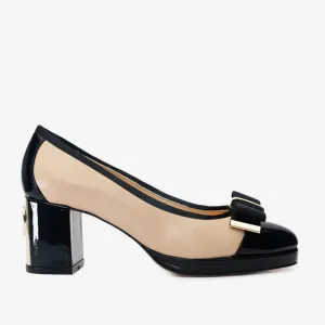 Stand Out Style The Fano Beige Leather Cap Toe Block Heel Pump Women Shoe