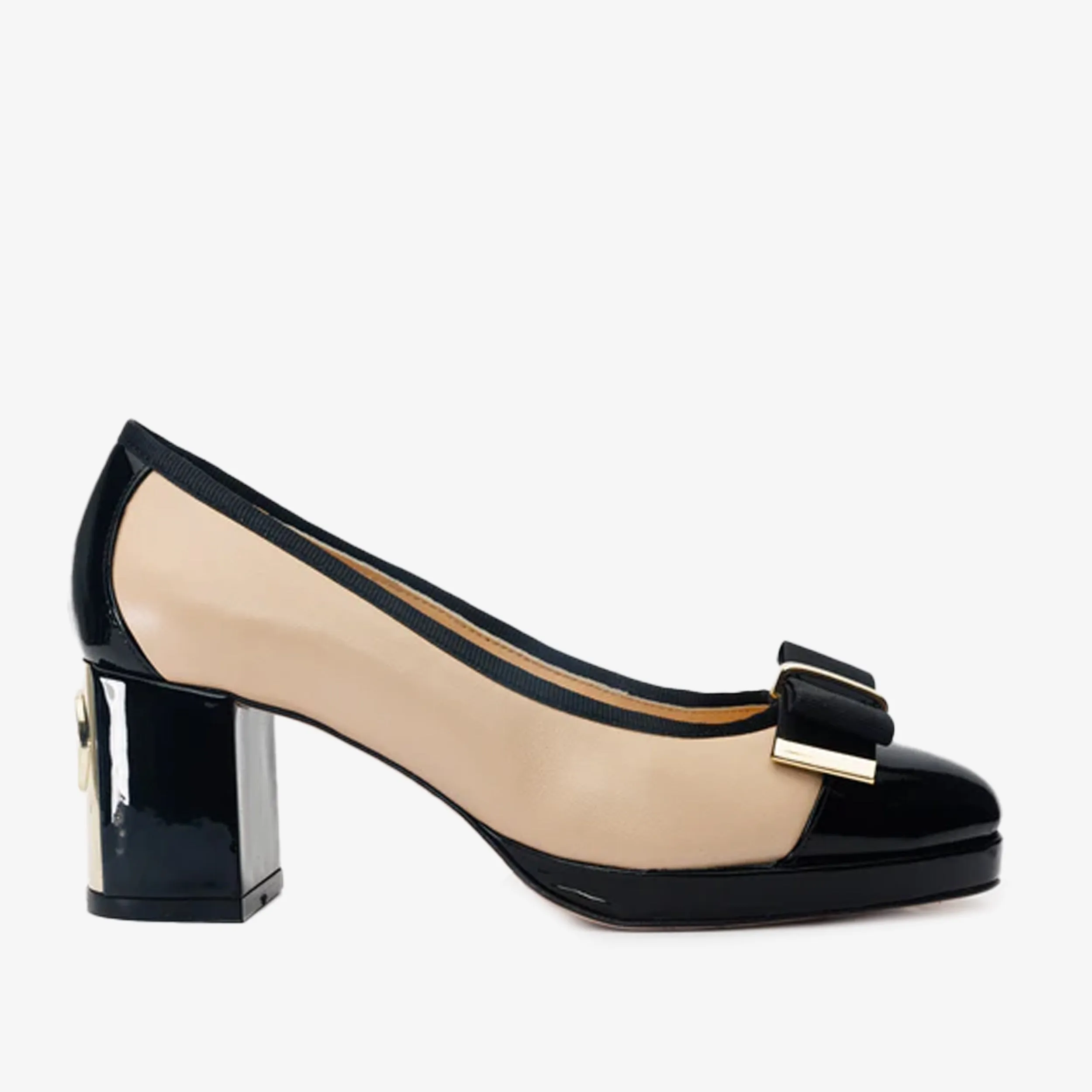 Stand Out Style The Fano Beige Leather Cap Toe Block Heel Pump Women Shoe