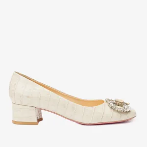 The Foggia Beige Leather Block Heel Pump Women Shoe Foot Hug