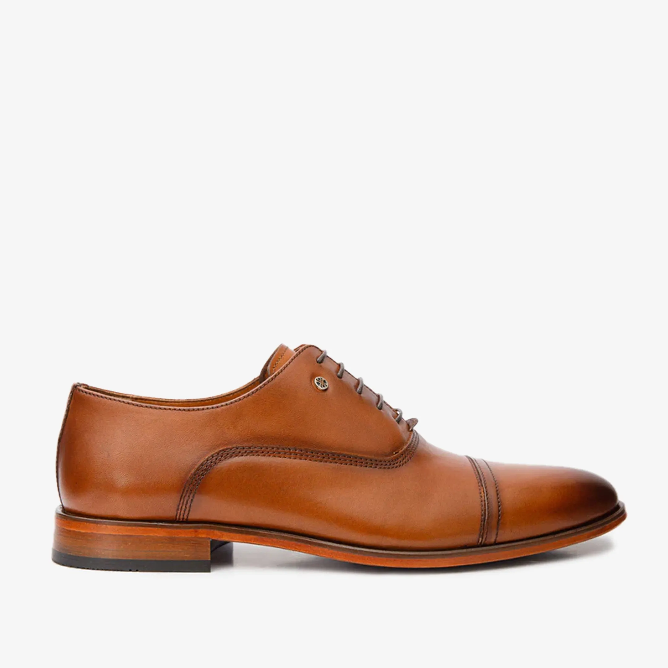 Orthotic Friendly Design Quiet Luxe The Gambaha Tan Leather Quarter Brogue Cap Toe Oxford Men Shoe