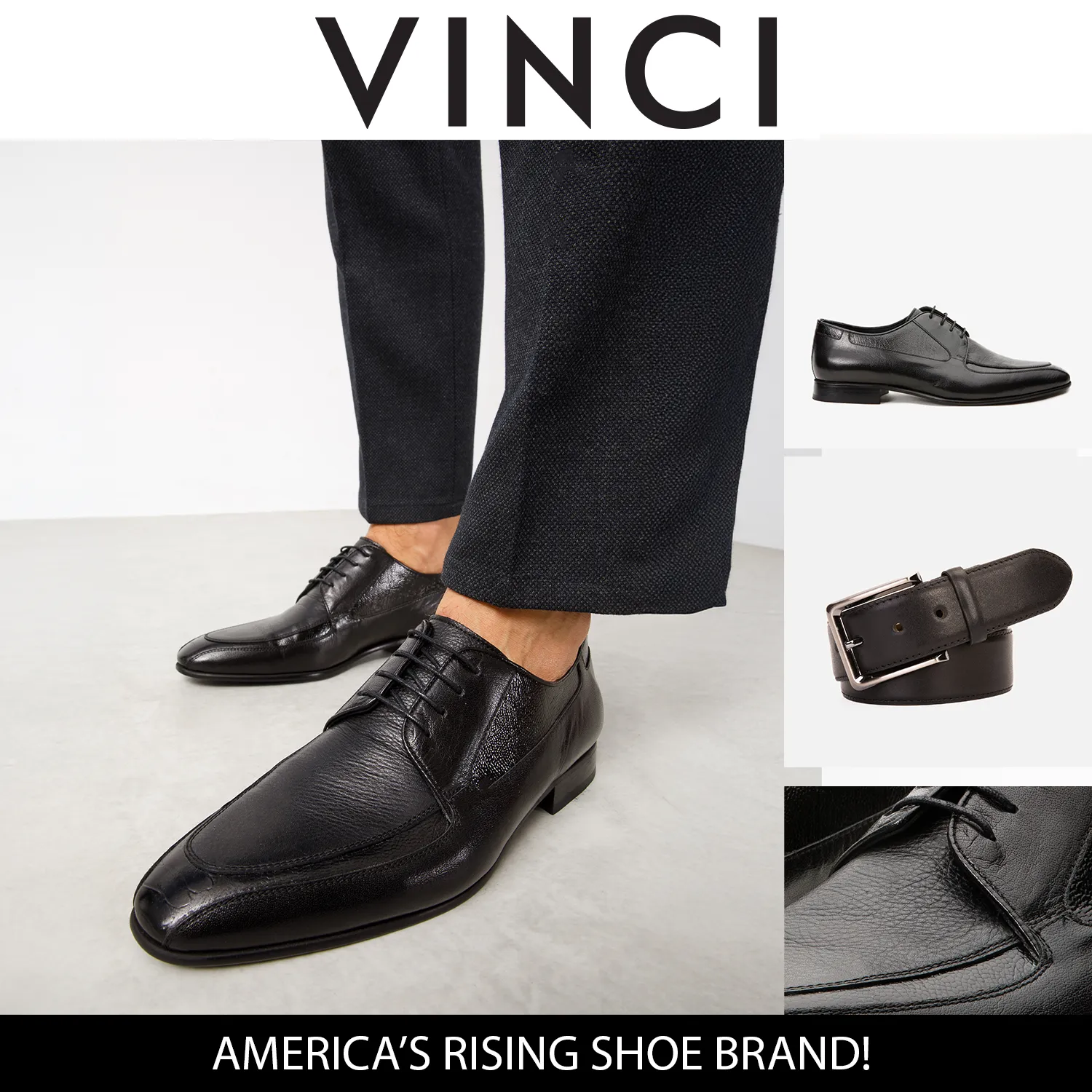 The Gardi Black Leather Derby Men Shoe Calm Edge Neutral Look