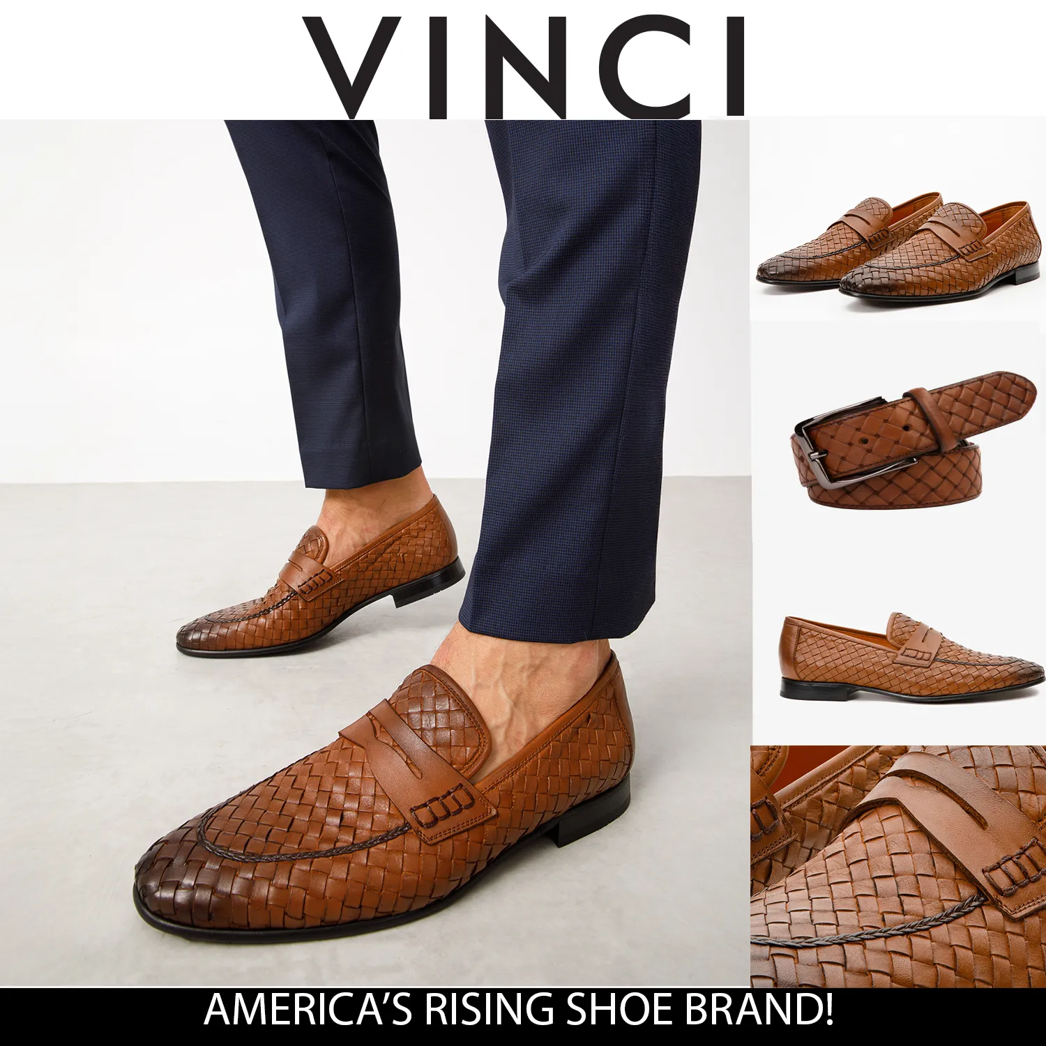 Stand Shade Style Pace The Grand Woven Leather Tan Men Shoe Penny Loafer