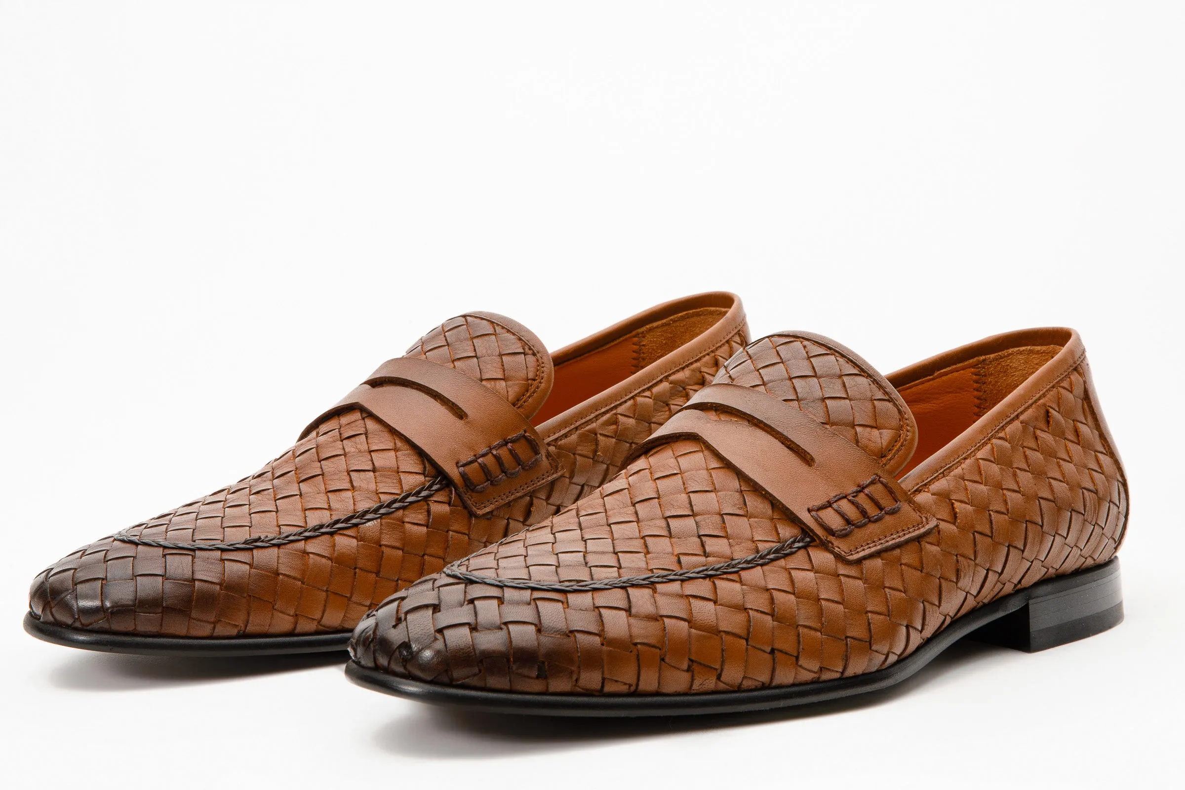 Opulent Fit Textured Tread Pattern The Grand Woven Leather Tan Men Shoe Penny Loafer