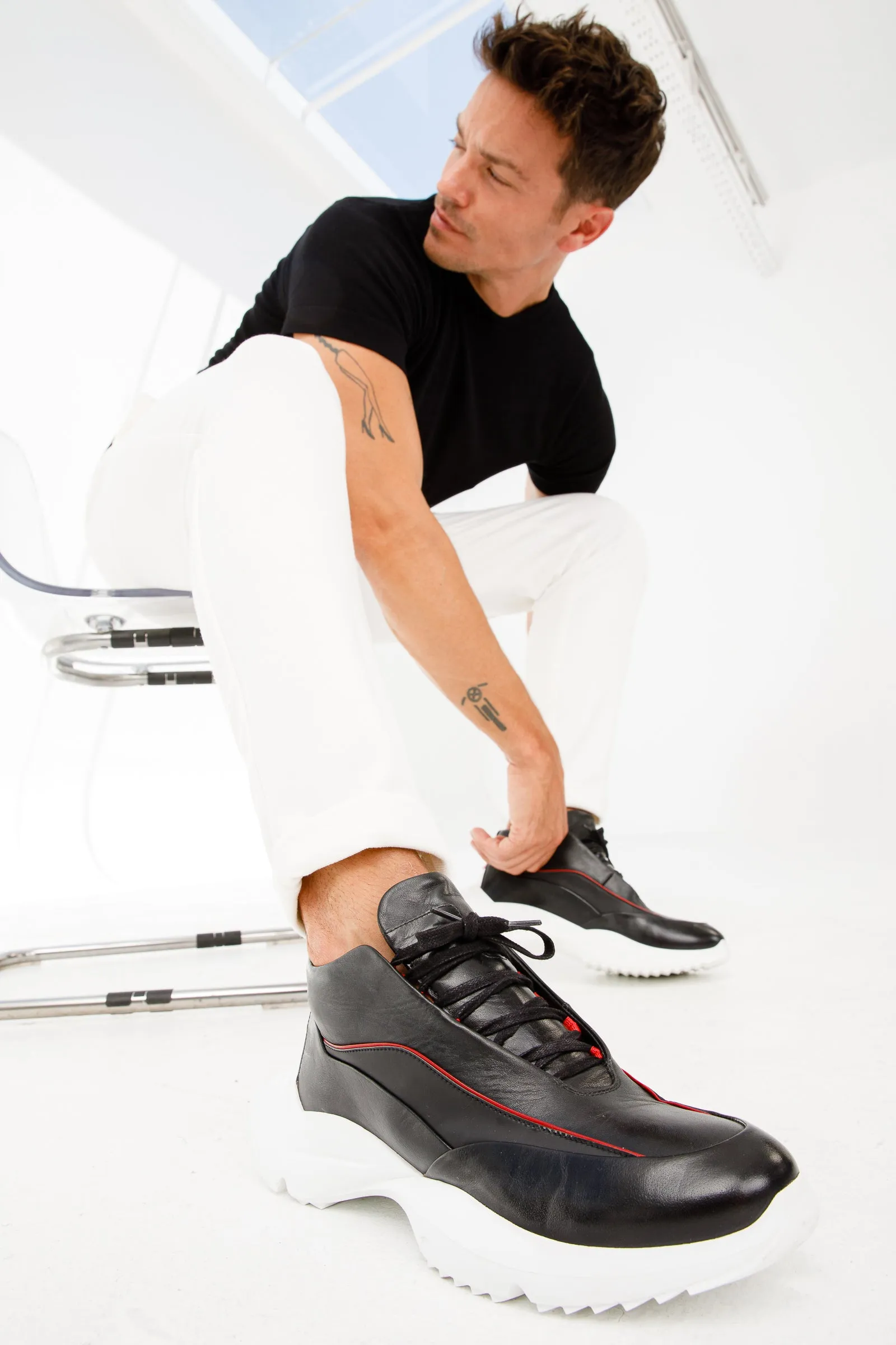 The Graton Black Leather Men Sneaker Final Sale! Daily Steps Impact Resistant Midsole