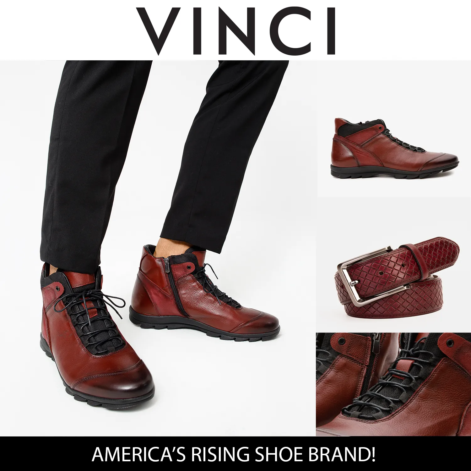 Slip Resistant Urban Commute Daily Utility The Houston Leather Burgundy Lace-Up Casual Men Boot with a Zipper