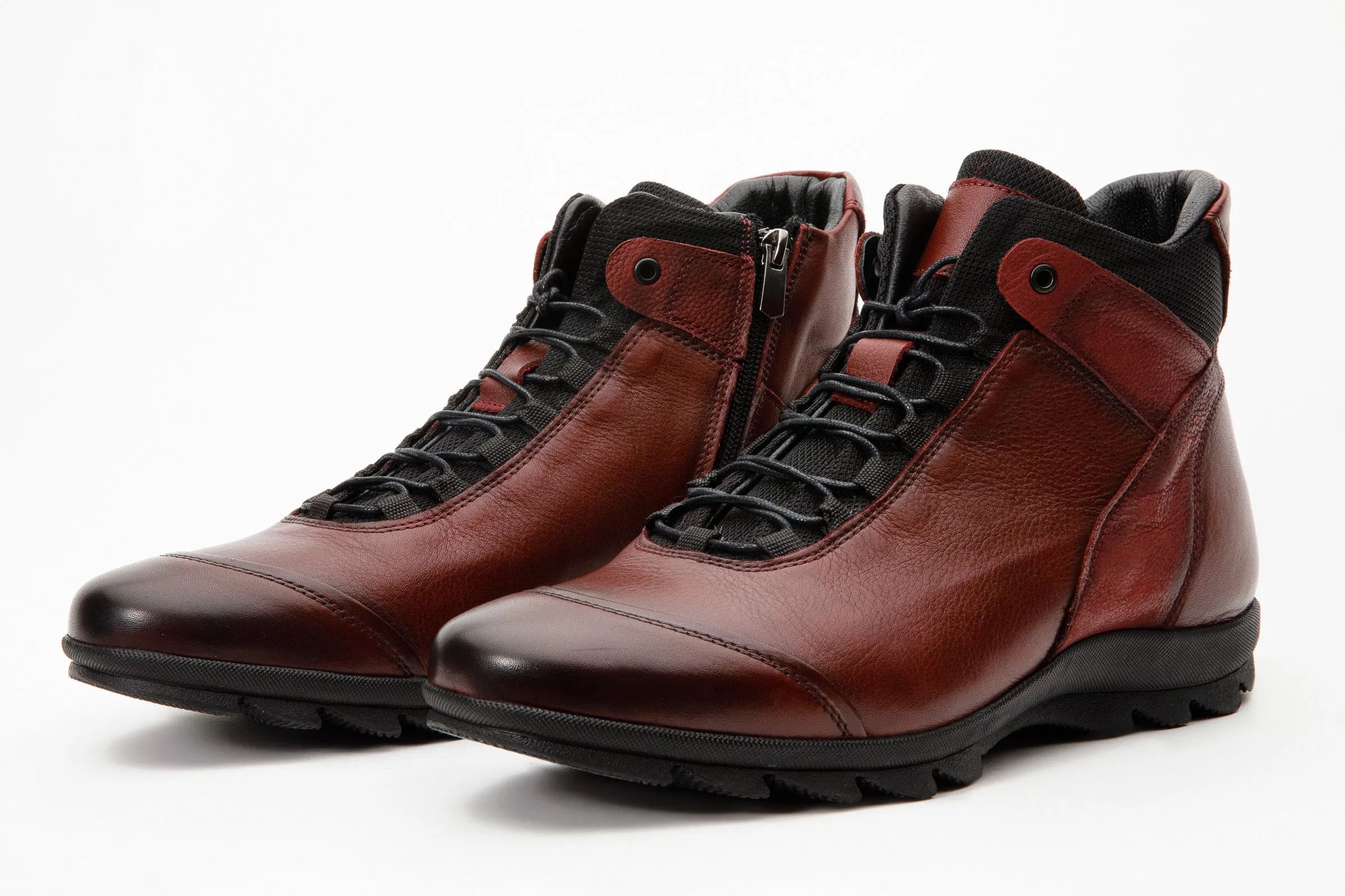 The Houston Leather Burgundy Lace-Up Casual Men Boot with a Zipper Comfortable Flex Seamless Comfort Nature Lover