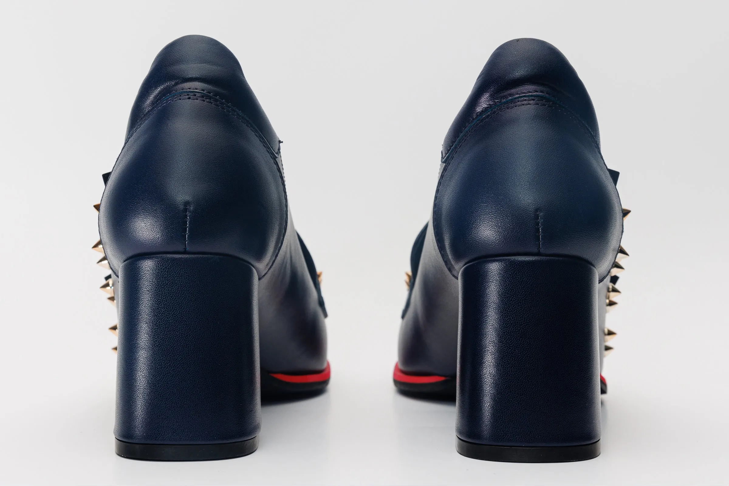 Comfortable fit Run Proof The Infanta Navy Blue Spike Leather Block Heel Pump Women Shoe