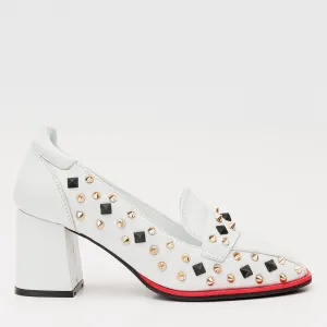 The Infanta White Spike Leather Block Heel Pump Women Shoe Platform Lift