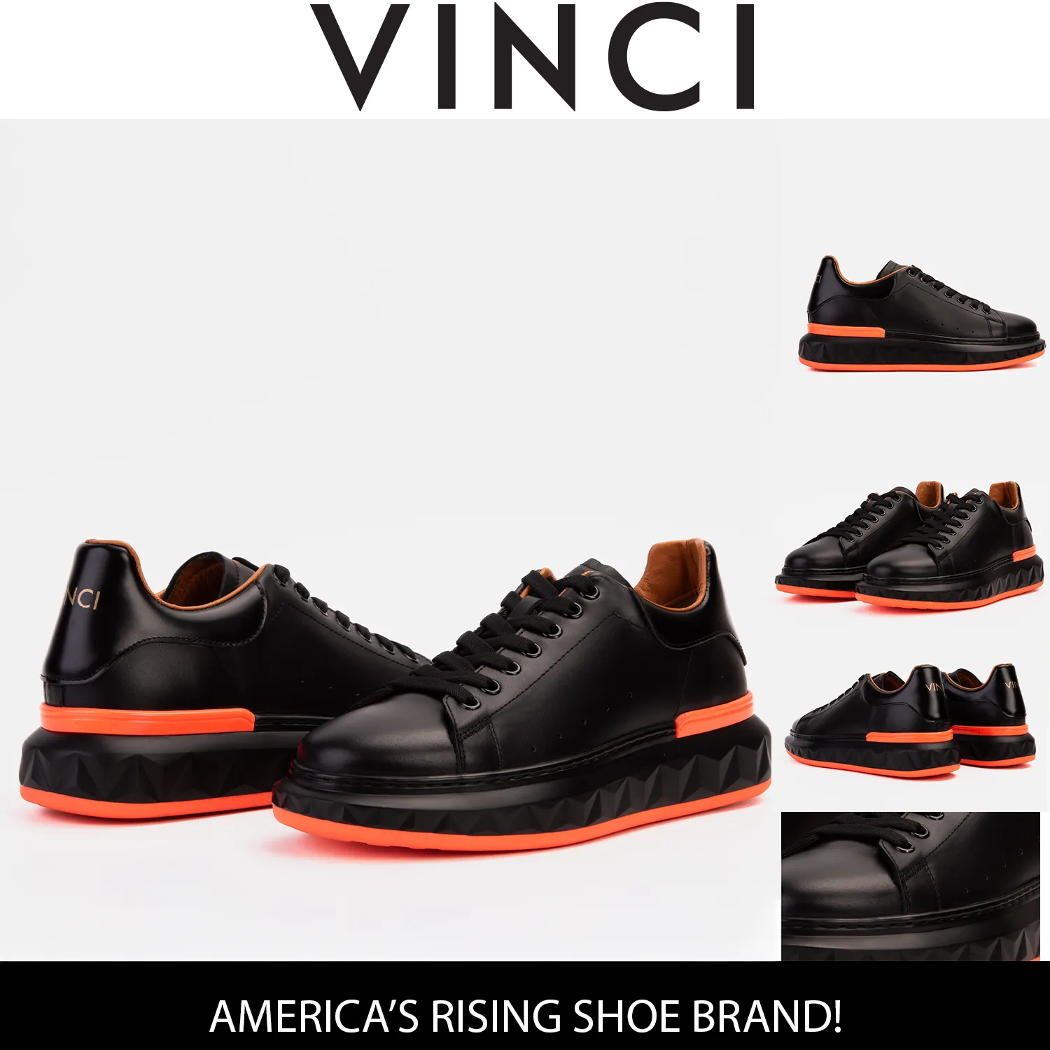 The Linq  Black & Orange Leather Men Sneaker Weekend Plans