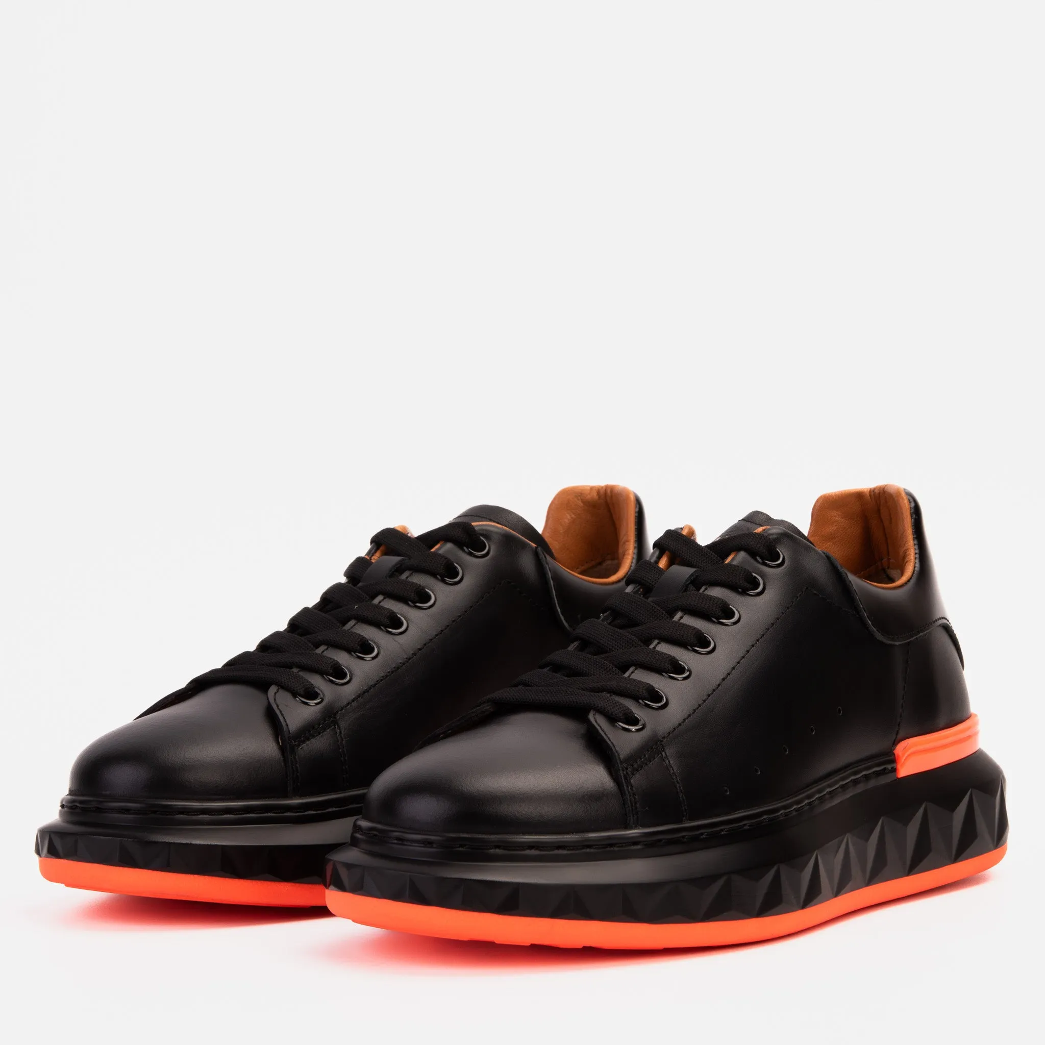 Stitchless Construction Quick Lace System The Linq  Black & Orange Leather Men Sneaker