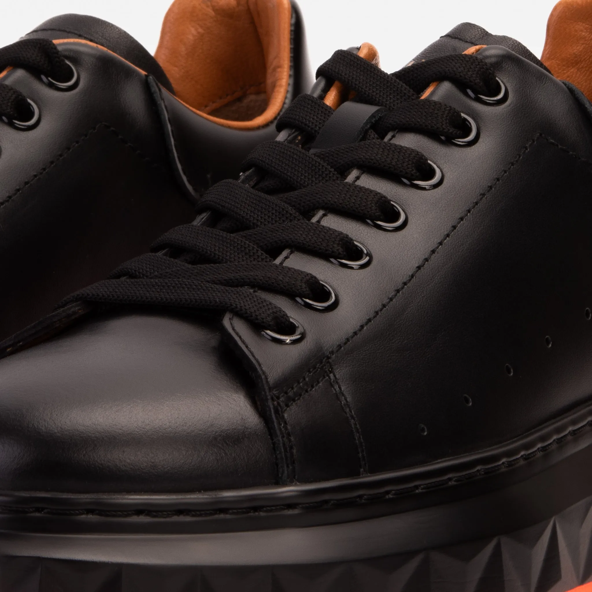 The Linq  Black & Orange Leather Men Sneaker Comfortable Strapping All-Day Flexibility