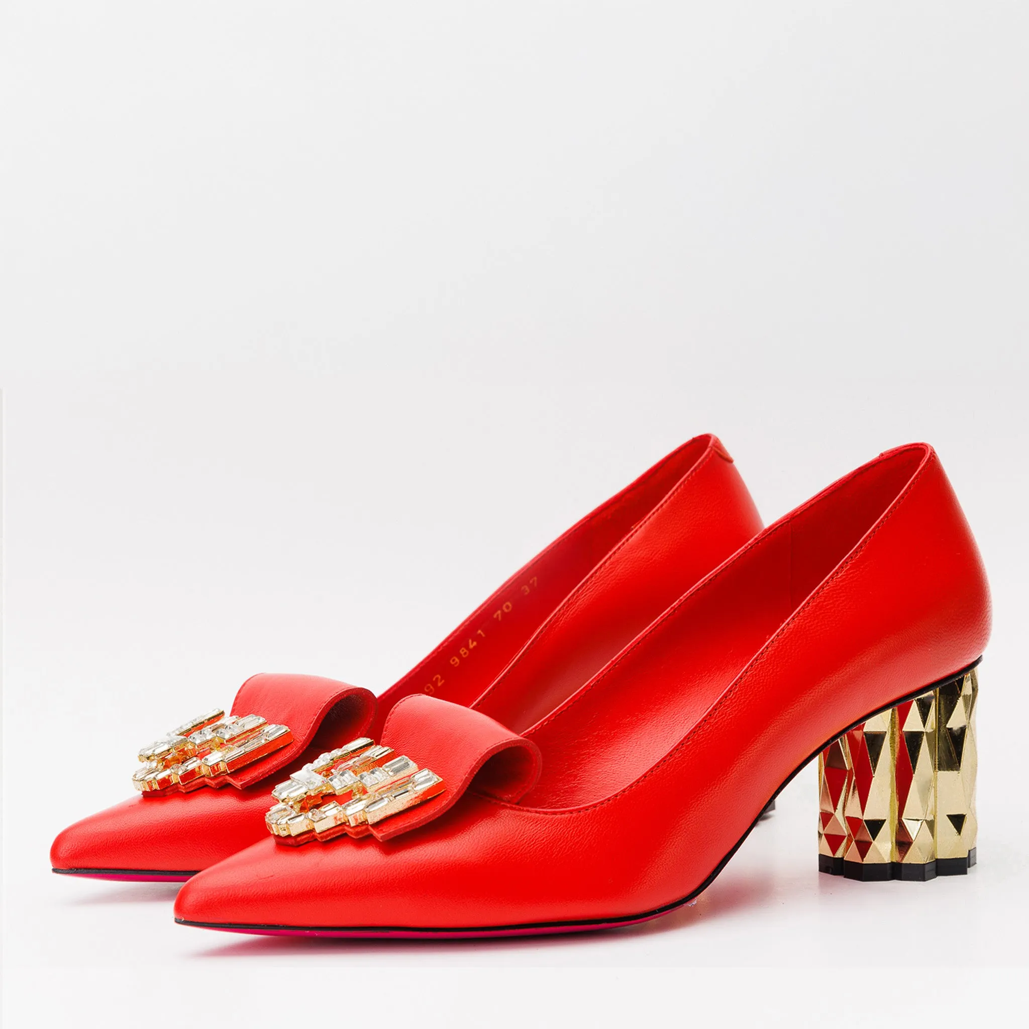 Soft Spark The Love Red Leather Block Heel Pump Women Shoe
