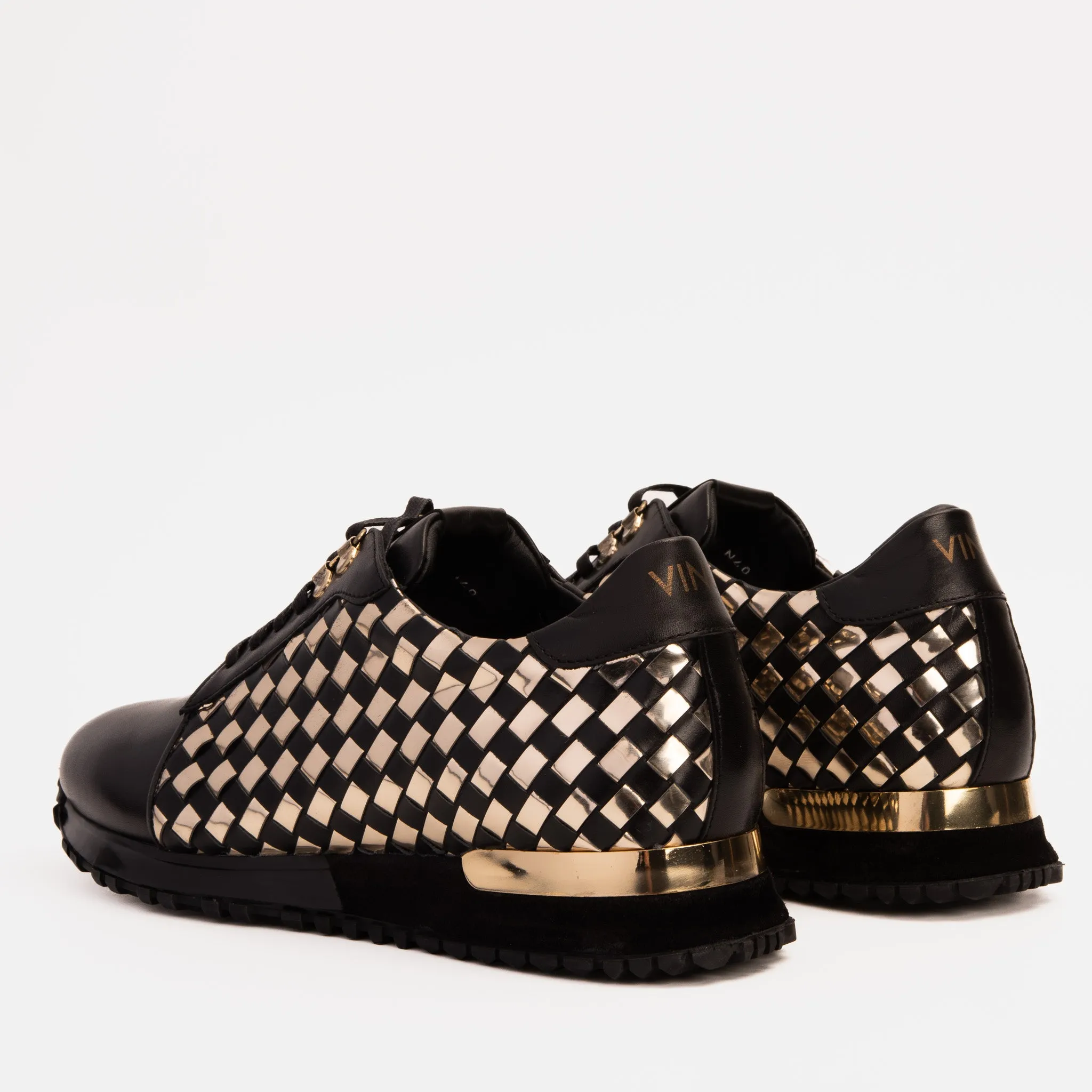 Thermo Regulating Recycled fabric The Mackenzie Black & Gold Woven Leather Men Sneaker