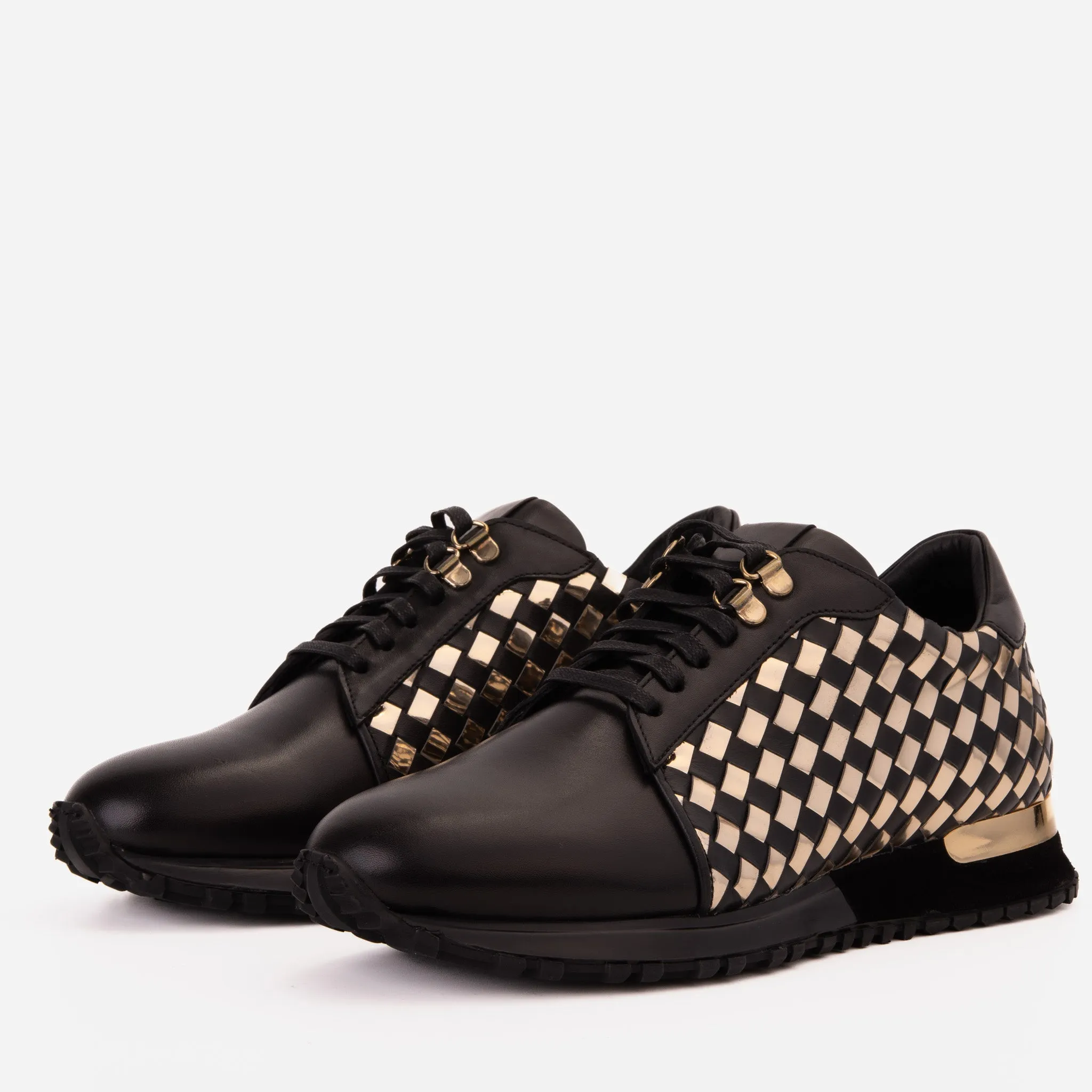 All Wear Stability Arch The Mackenzie Black & Gold Woven Leather Men Sneaker