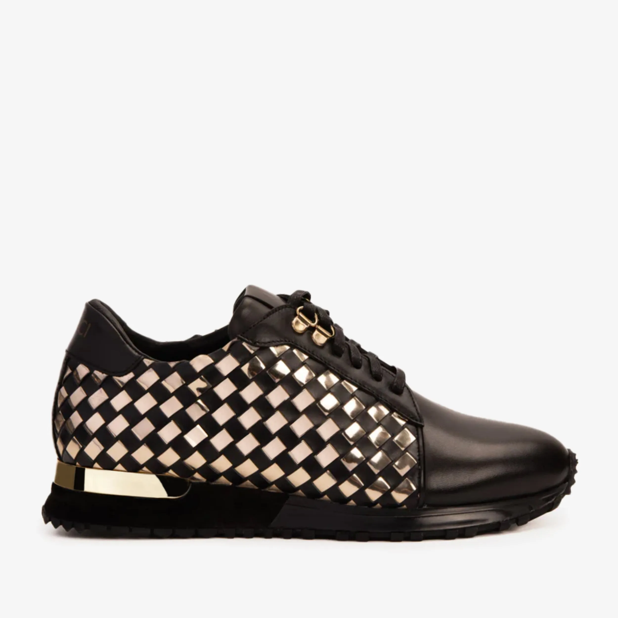 Heat dissipation The Mackenzie Black & Gold Woven Leather Men Sneaker