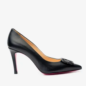 The Maneadero Black Leather Pump Fuchsia Sole Women Shoe Graceful Step Casual Pumps