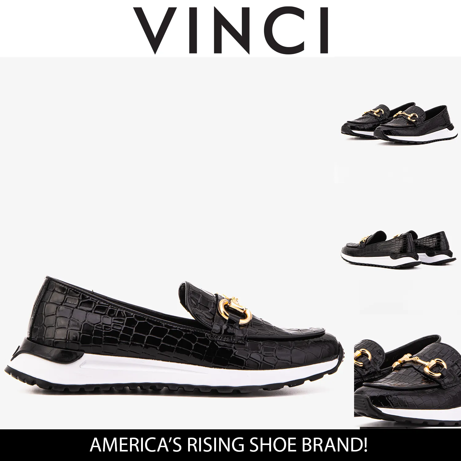 Metallic Trim Energy Return Cushioning The Milan Black Croc-Embossed Patent Leather Women Sneaker