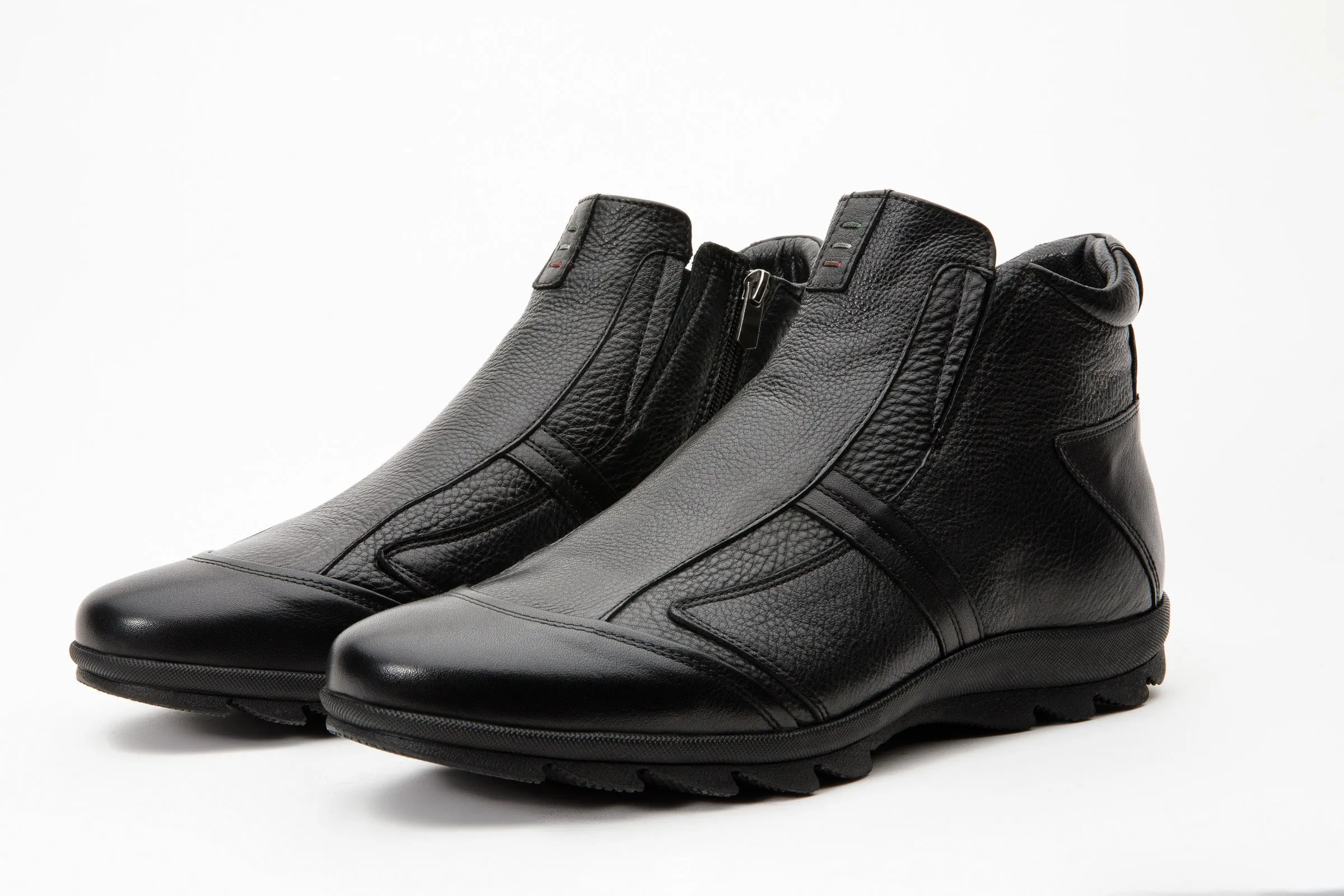 Side Zip Ergonomic Arch Design The Montreal Black Leather Casual Zip-Up Ankle Men Boot