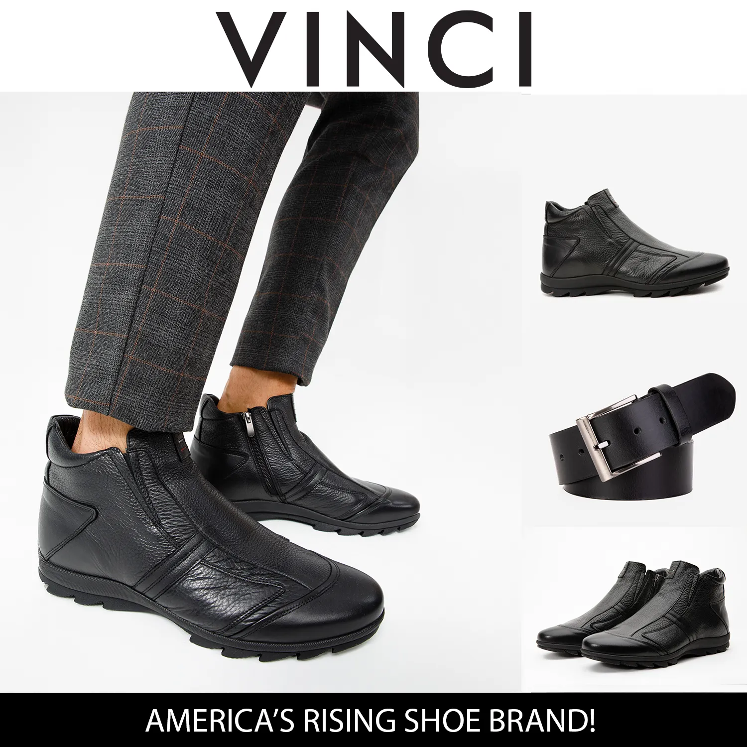 The Montreal Black Leather Casual Zip-Up Ankle Men Boot Flexible Zip   Up Design