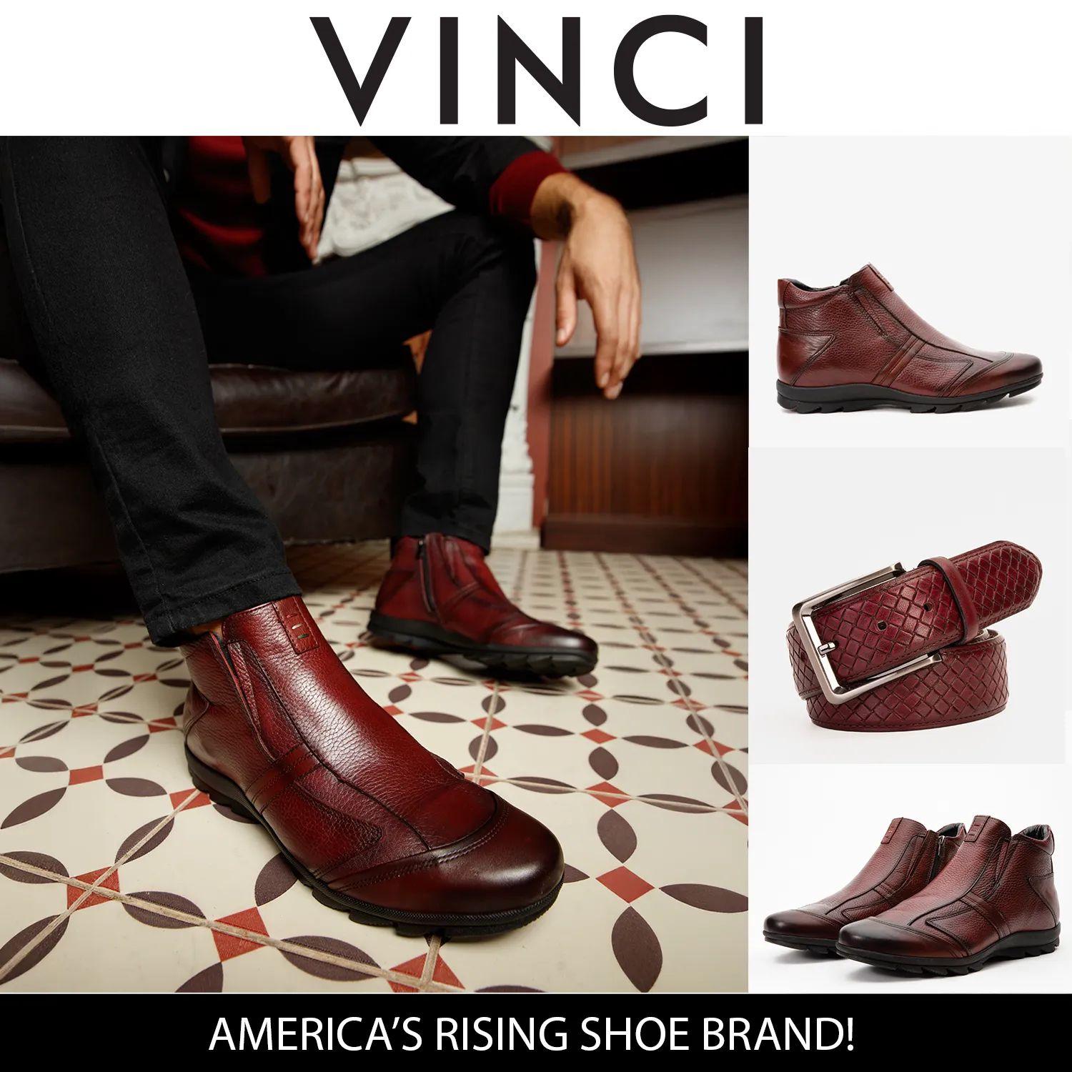 Comfortable Stability Breathable Trail Runner The Montreal Burgundy Leather Casual Zip-Up Ankle Men Boot