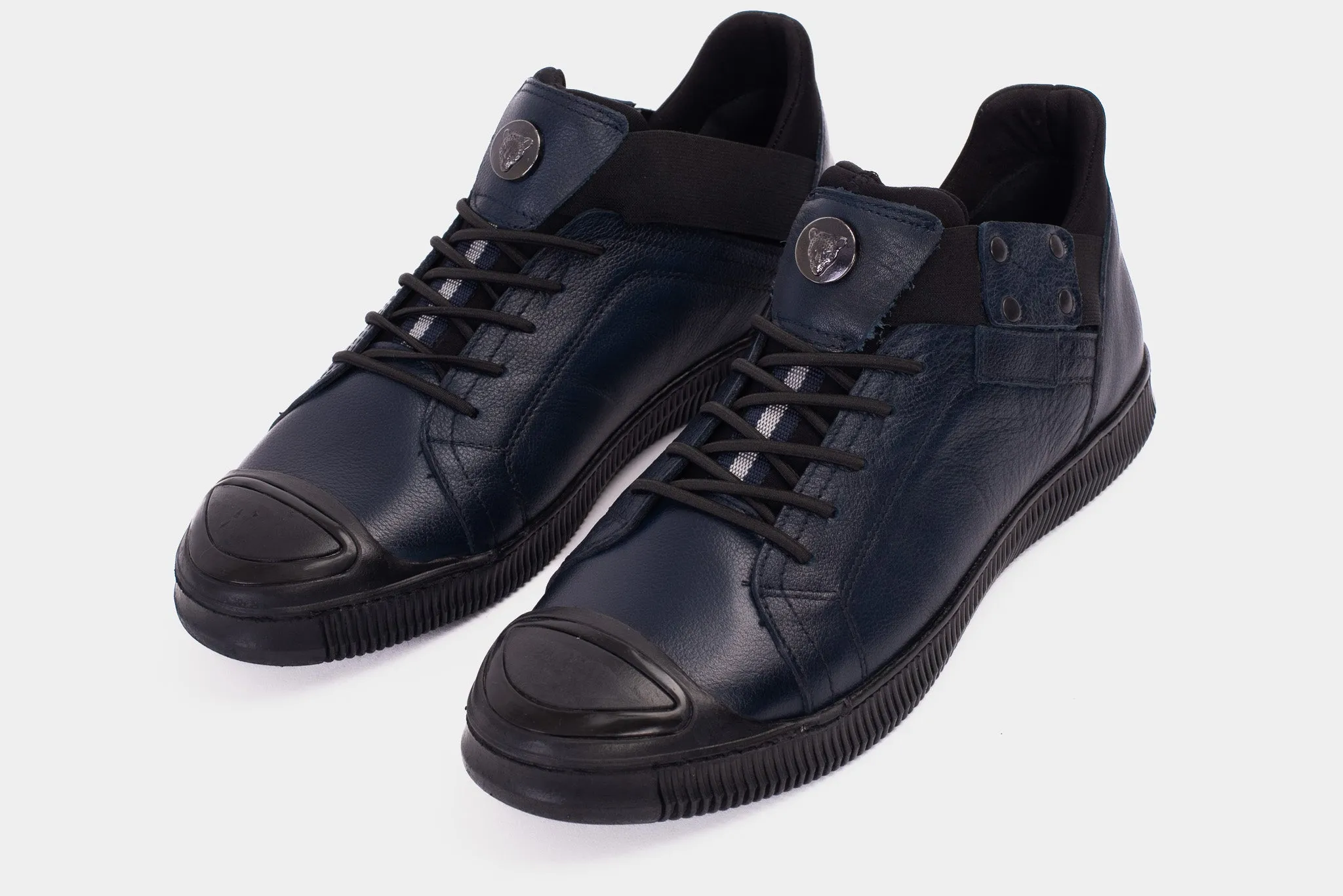 The Mumbai Navy Blue Leather Men Sneaker Final Sale! Body Support Mobility Boost