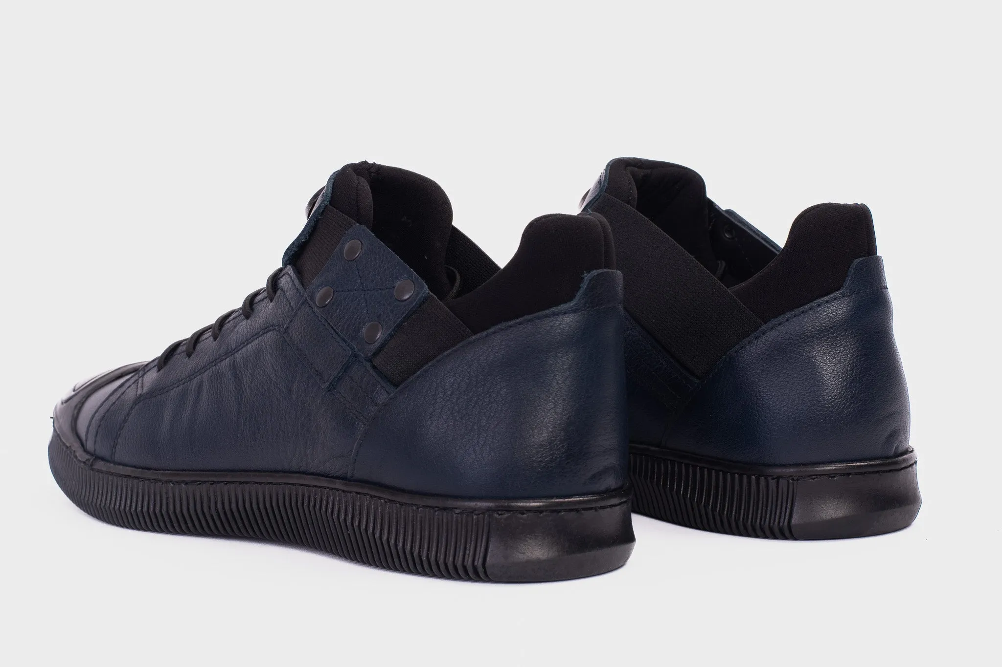 The Mumbai Navy Blue Leather Men Sneaker Final Sale! ReflectiveDetails CanvasUpper