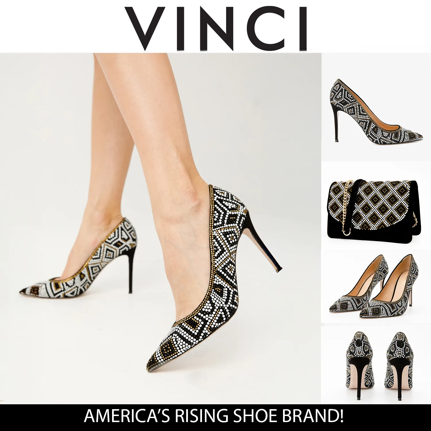 Tall Grace The Nampula Black Glitter Leather Pump Women Shoe