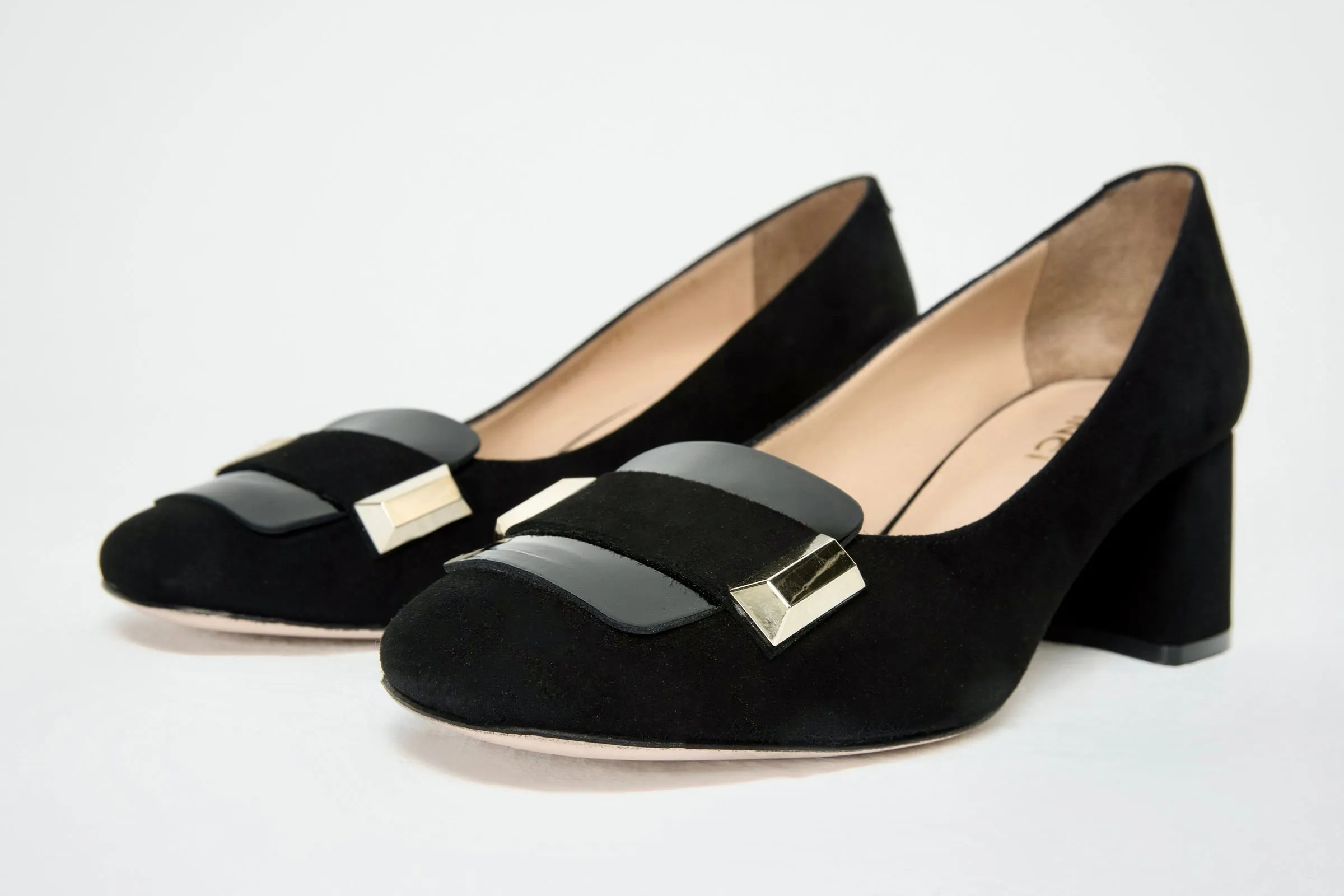 Standout Look Milan Chic The Olney Black Suede Leather Block Heel Pump Women Shoe