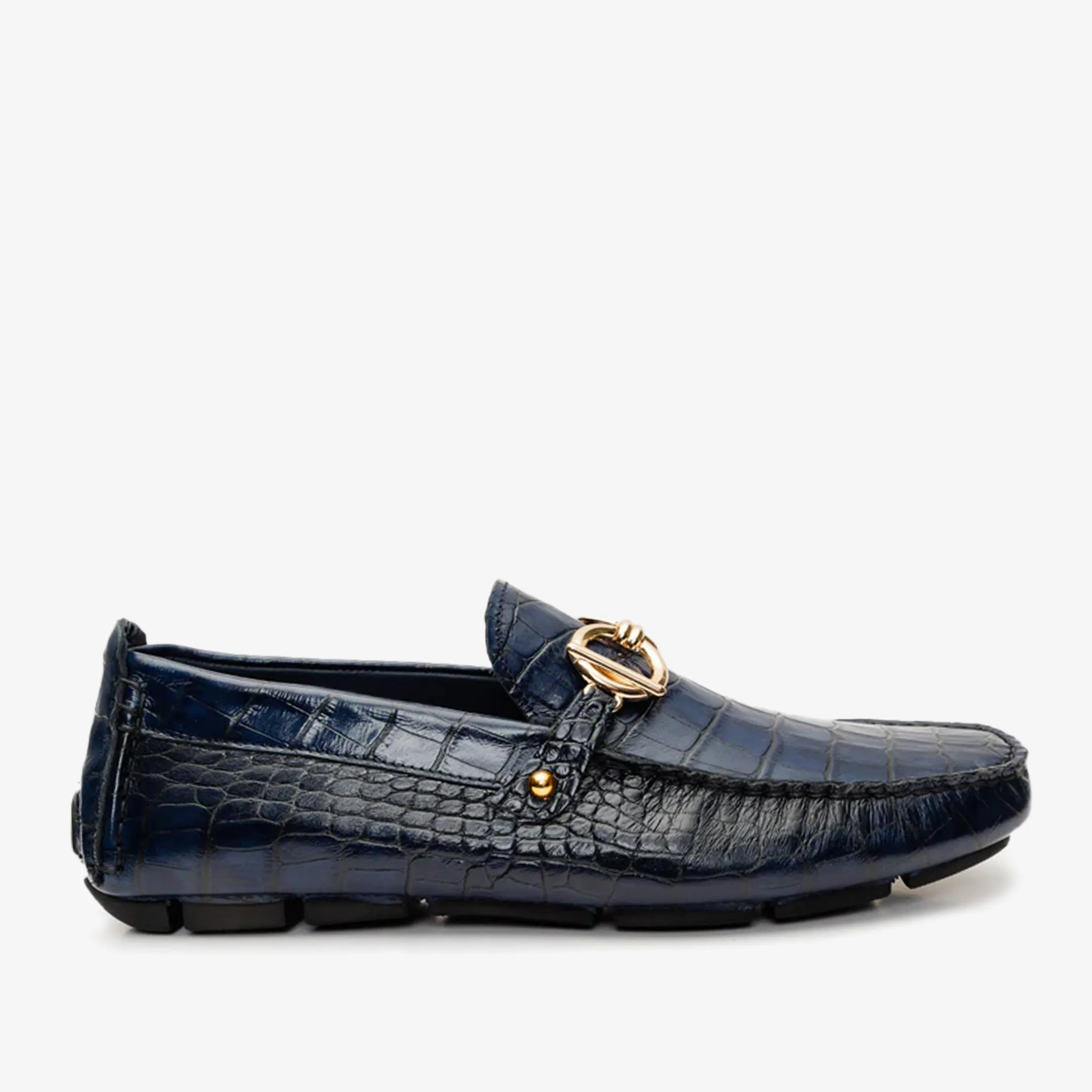 Weekend Ready The Pisa Navy Blue Leather Bit Drive Loafer Men Shoe
